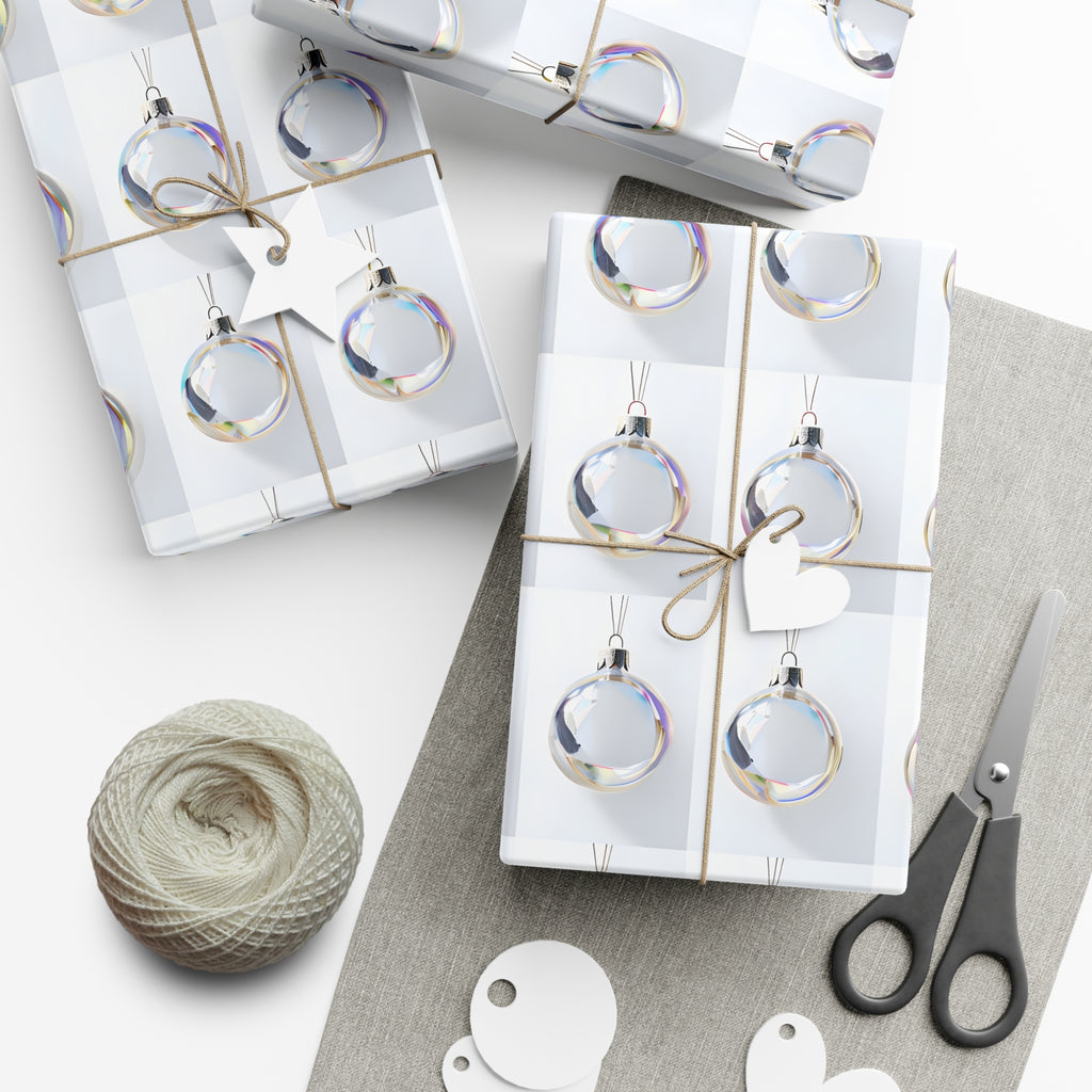 Wrapping Paper, Iridescent Glass Christmas Ornaments On White Background - Gift Wrap Rolls, Eco-Friendly Gift Wrap, Holiday