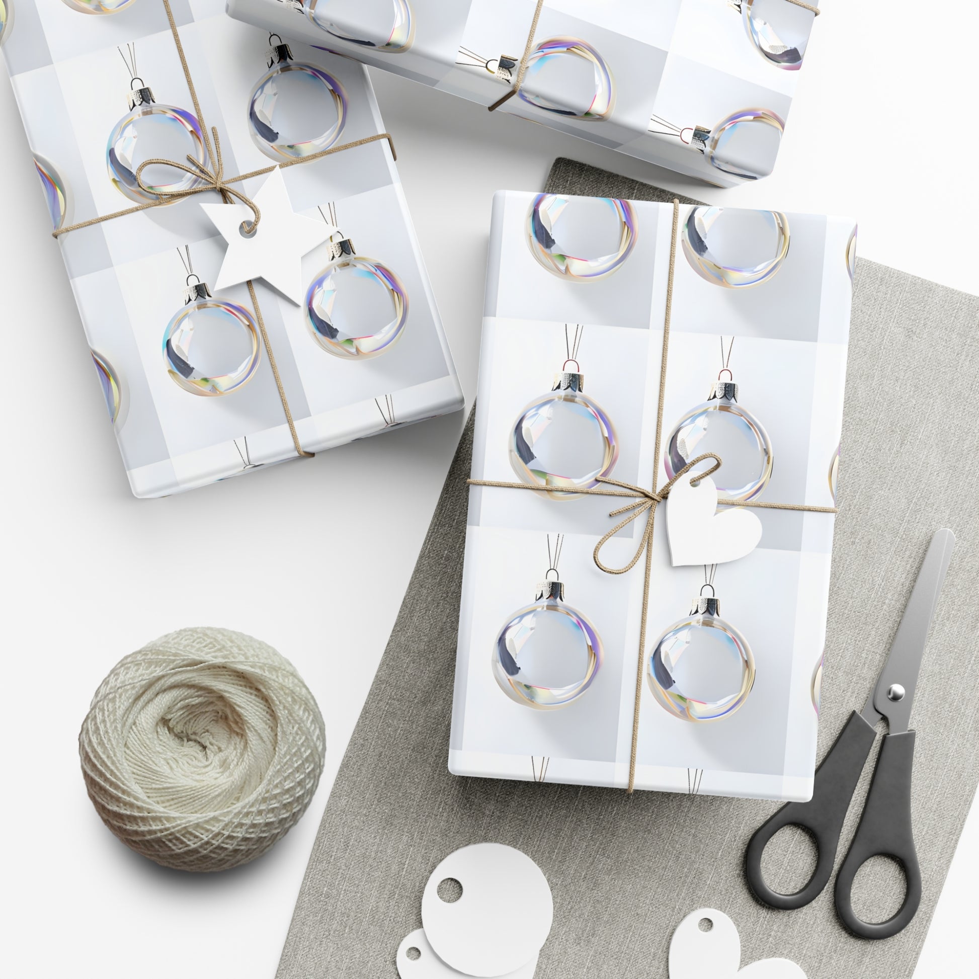 Wrapping Paper, Iridescent Glass Christmas Ornaments On White Background - Gift Wrap Rolls, Eco-Friendly Gift Wrap, Holiday