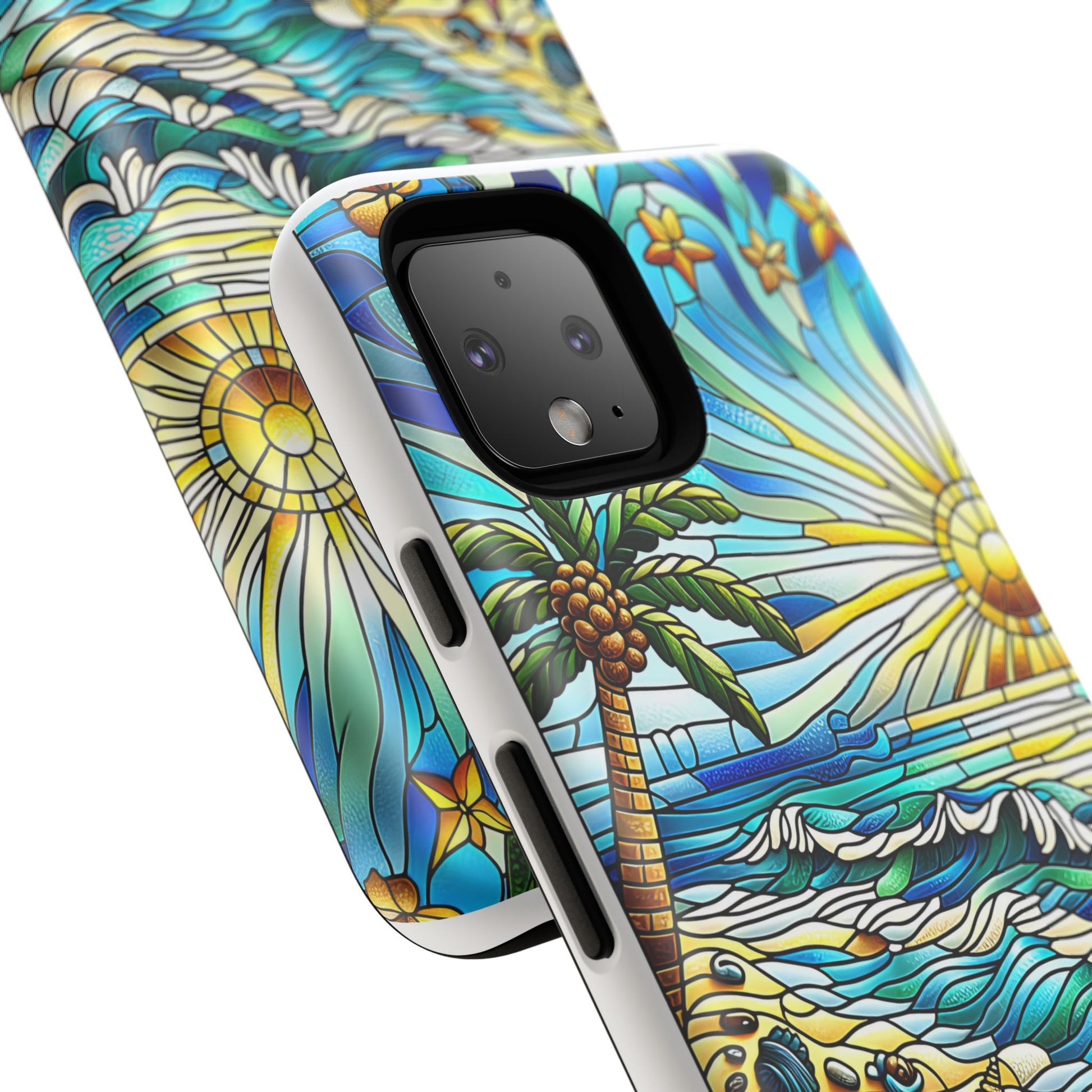 Stained Glass Tough Case, Protective Phone Case, Nature Inspired Smartphone Case, Summer Beach Play Day Phone Cover, Tough Phone Case for