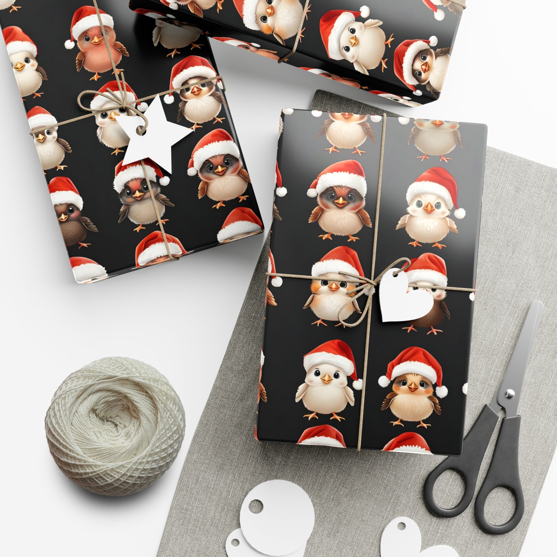 Gift Wrap Papers, Christmas Bird Gift Wrap, Holiday Wrapping Paper, Cute Santa Hat Birds, Festive Gift Wrap, Wrapping Sheets