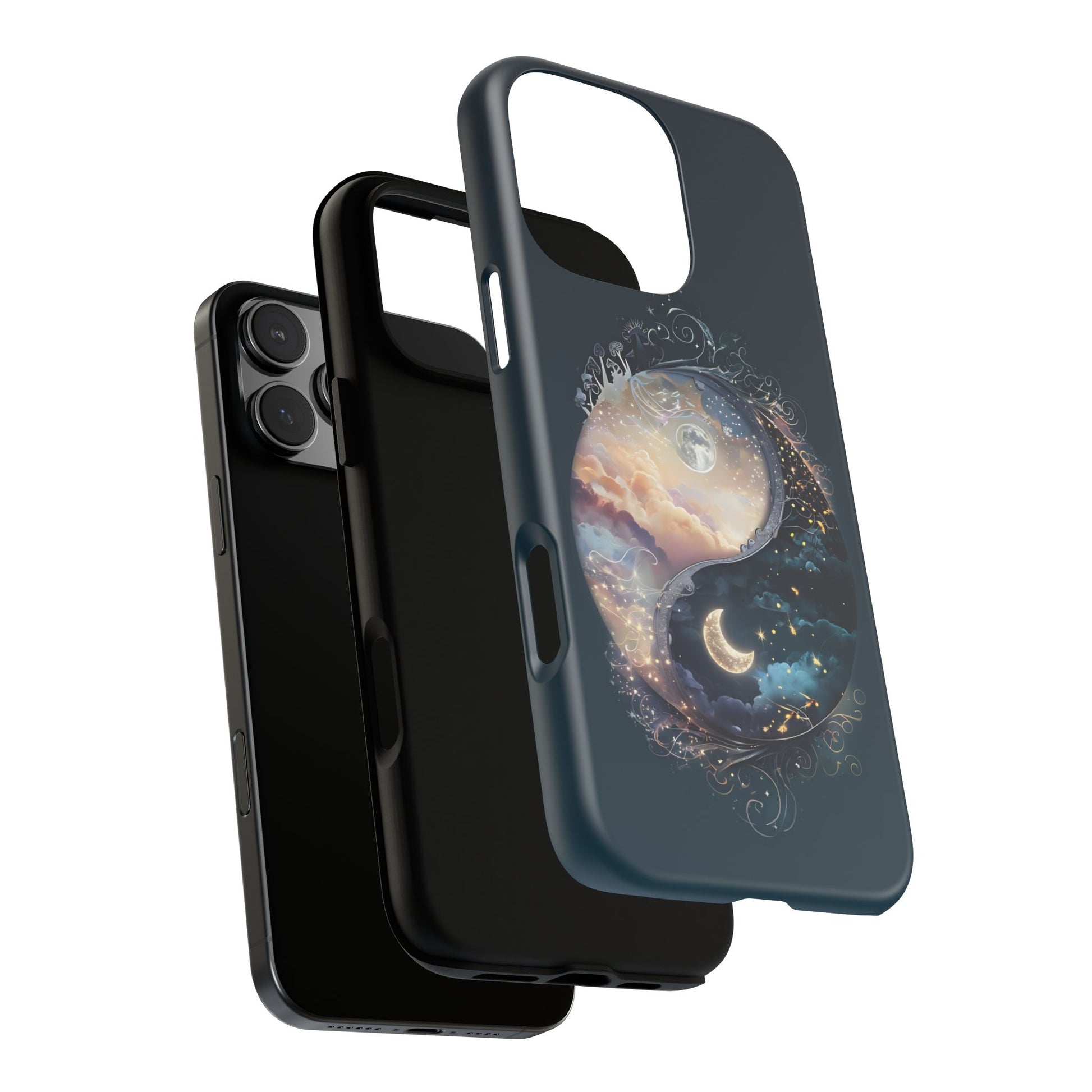 Phone Case, Yin-Yang Symbol Design, Whimsical Day Night Fantasy Print, Protective Cover, Tough Skin, Phone Accessories, Phone Protection