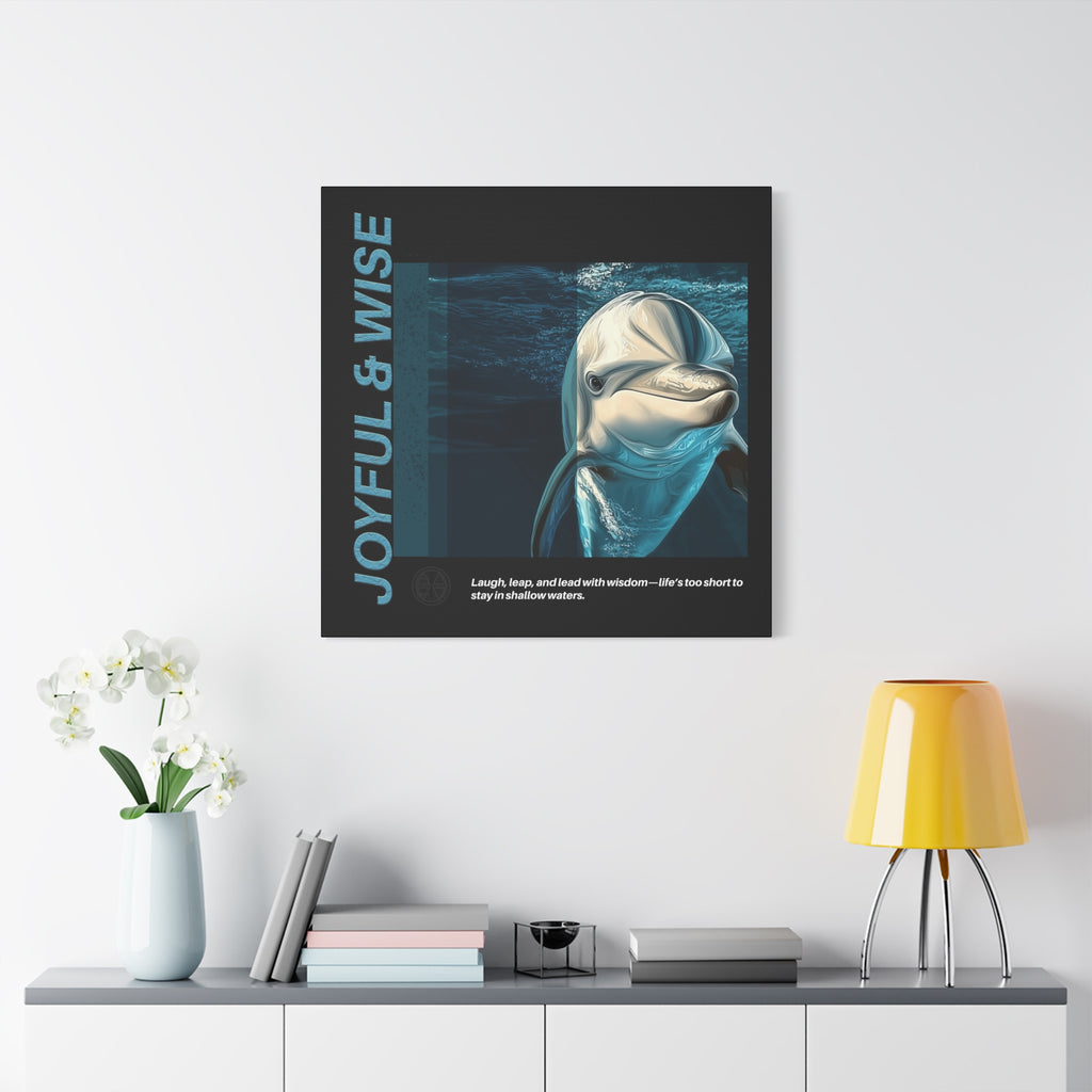 Inspirational Dolphin Canvas Art, Joyful & Wise Wall Decor, Motivational Home Decor, Ocean-Themed Gift, Abstract Animal Artwork, Nautical