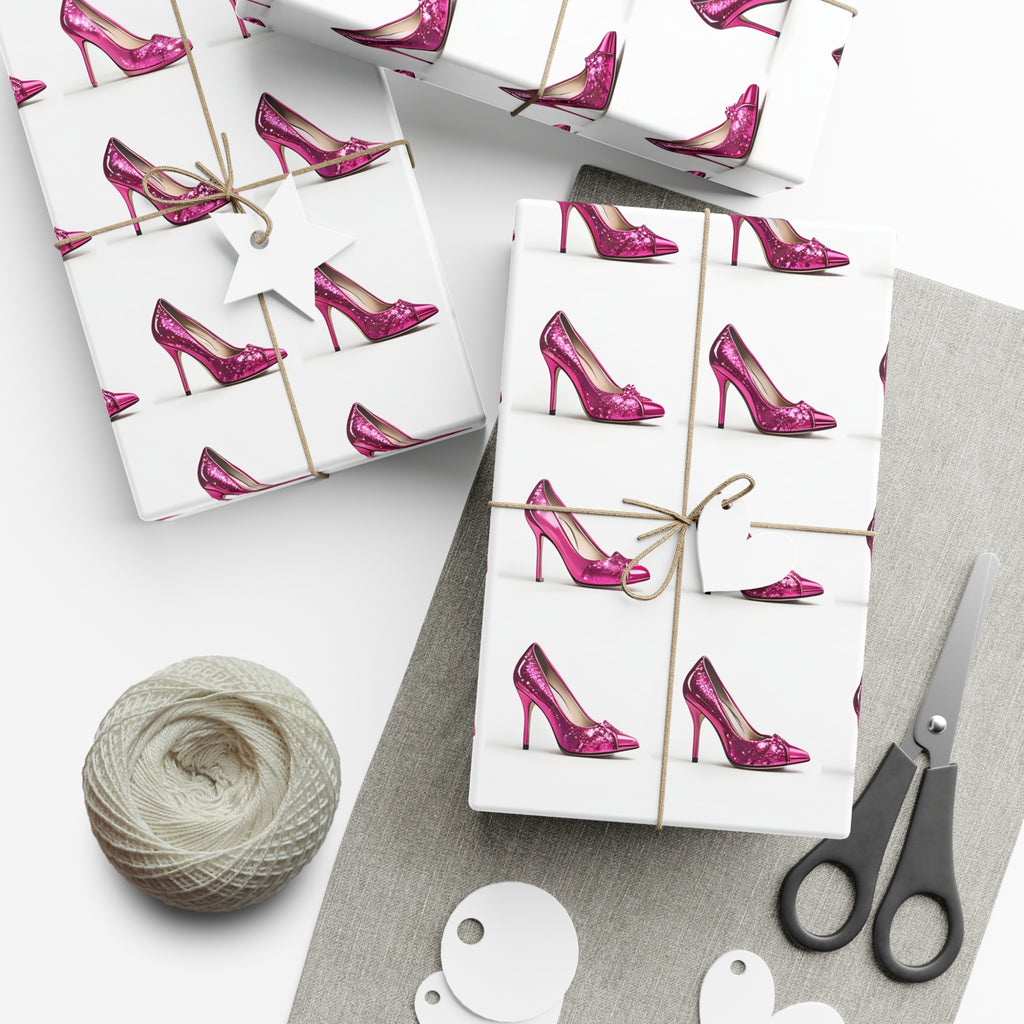 Wrapping Paper, Hot Pink High Heels On White Background - Gift Wrap Rolls, Eco-Friendly Gift Wrap, Holiday