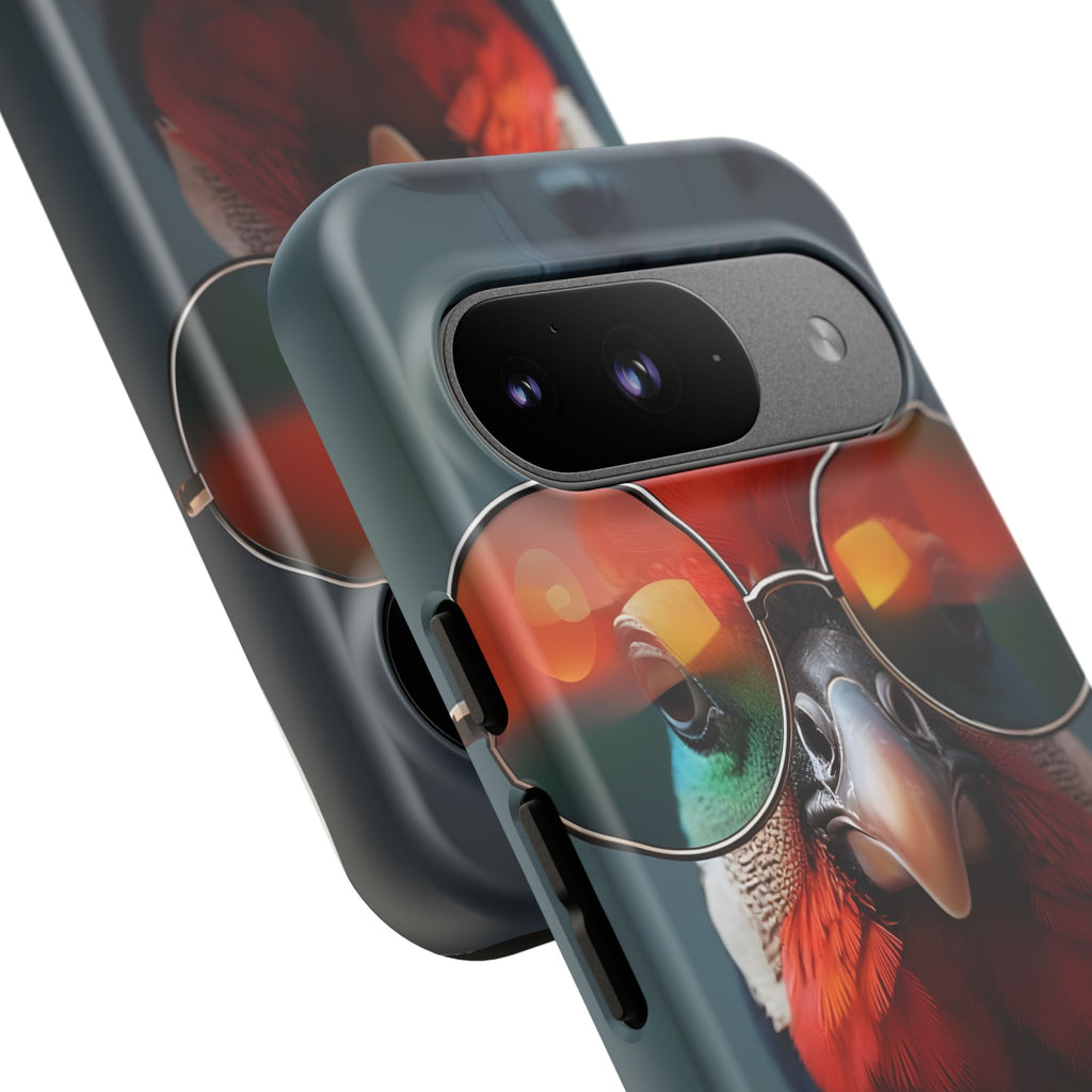 Phone Cases, Bright Exotic Bird in Cool Sunglasses, Protective Tough Cover, Tropical Animal Print, Unique Gift for Bird Lovers, Accessories