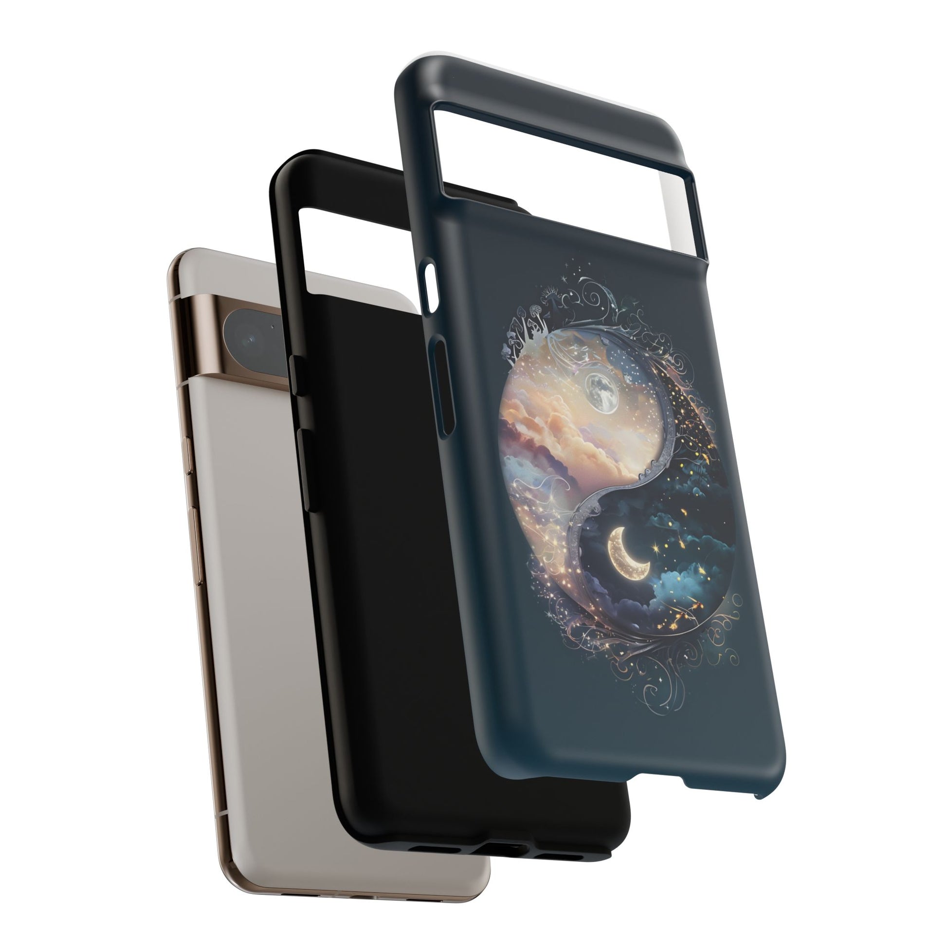 Phone Case, Yin-Yang Symbol Design, Whimsical Day Night Fantasy Print, Protective Cover, Tough Skin, Phone Accessories, Phone Protection