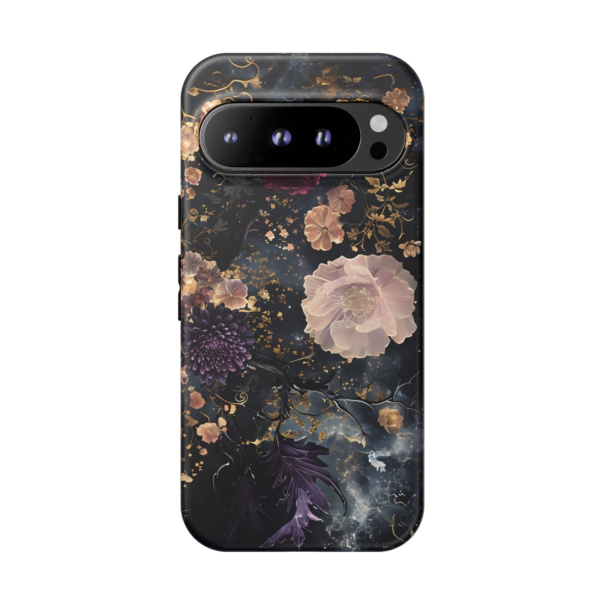 Phone Case, Whimsical Floral Pattern Against Cosmic Nebulous Background. Galaxy, Space, Tough Protective Cover, Unique Gift, Trendy