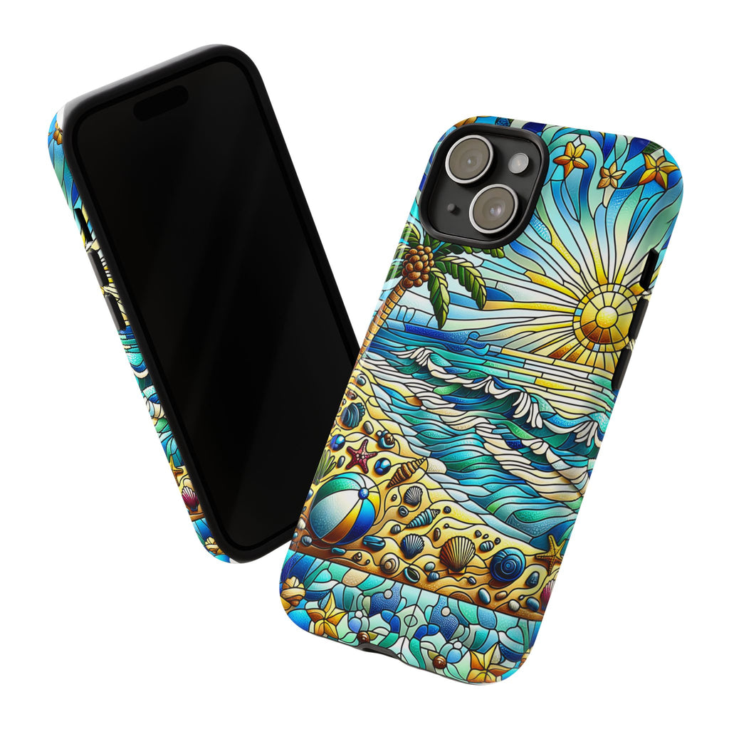 Stained Glass Tough Case, Protective Phone Case, Nature Inspired Smartphone Case, Summer Beach Play Day Phone Cover, Tough Phone Case for