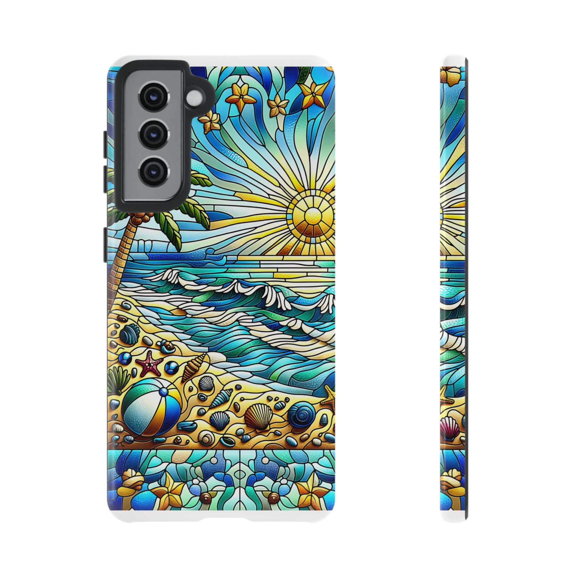 Stained Glass Tough Case, Protective Phone Case, Nature Inspired Smartphone Case, Summer Beach Play Day Phone Cover, Tough Phone Case for