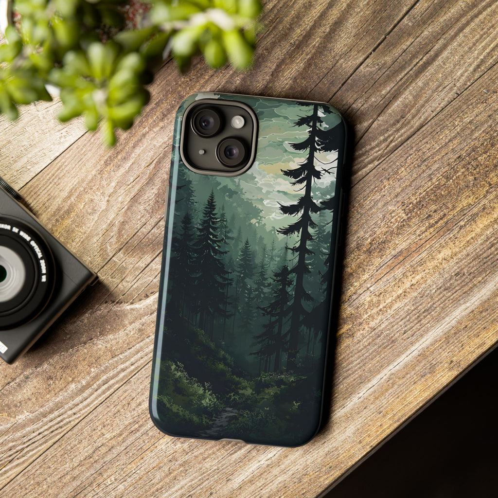 Phone Case, Serene Forest Landscape Digital Illustration Phone Case Cover, Tough Protective Cover, Unique Gift, Trendy