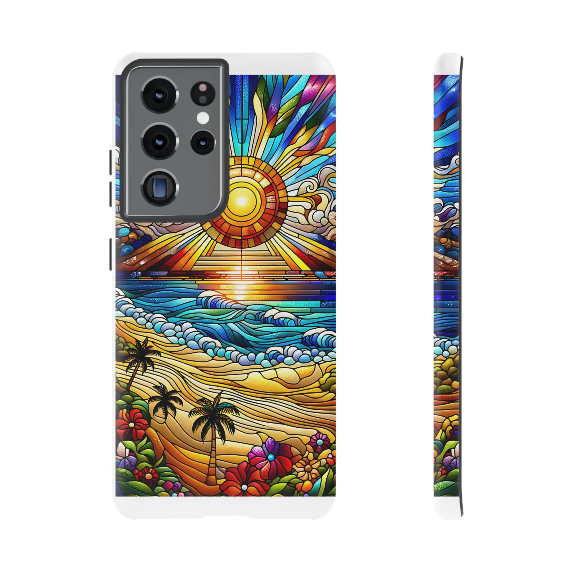 Stained Glass Tough Cases, Protective Phone Case, Nature Inspired Smartphone Cover, Beach Day Summer Accessories, Ocean Lover Gift