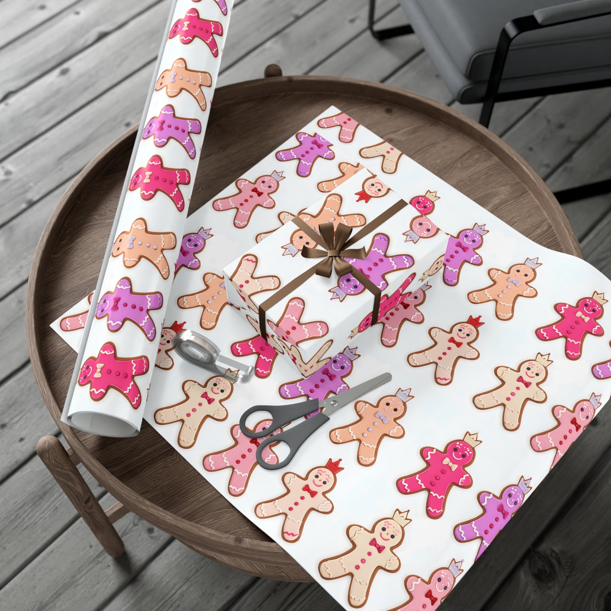 Wrapping Paper, Gingerbread Women On White Background - Gift Wrap Rolls, Eco-Friendly Gift Wrap, Holiday