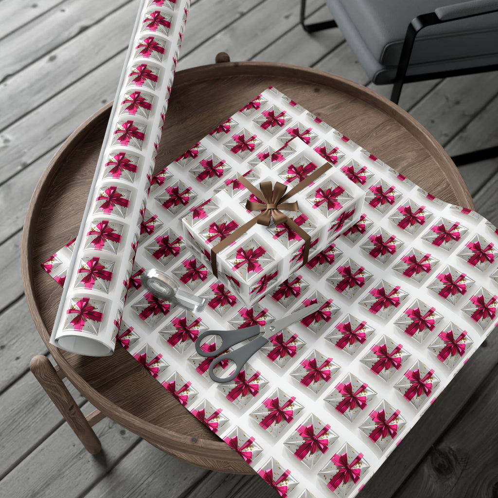 Wrapping Paper, Elegantly Wrapped Gifts On White Background with Hot Pink Bows - Gift Wrap Rolls, Eco-Friendly Gift Wrap, Holiday