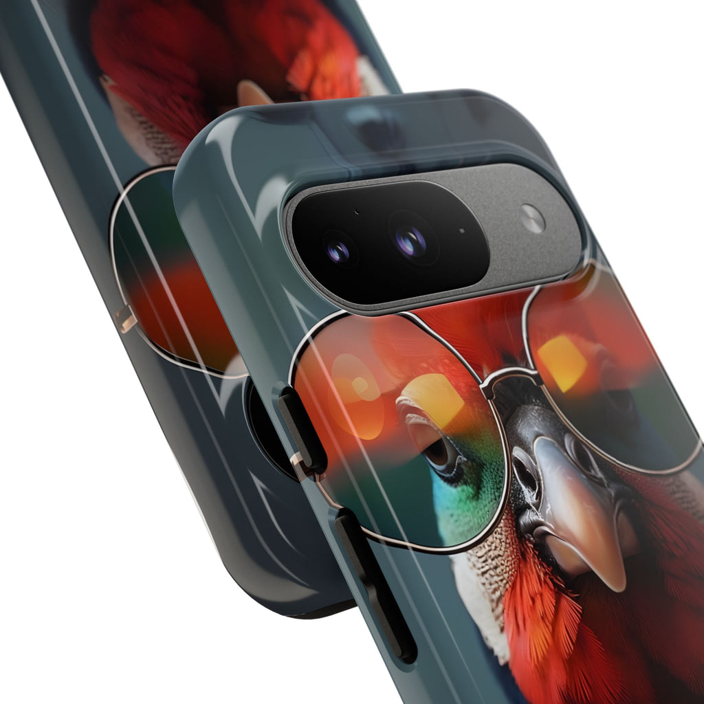 Phone Cases, Bright Exotic Bird in Cool Sunglasses, Protective Tough Cover, Tropical Animal Print, Unique Gift for Bird Lovers, Accessories