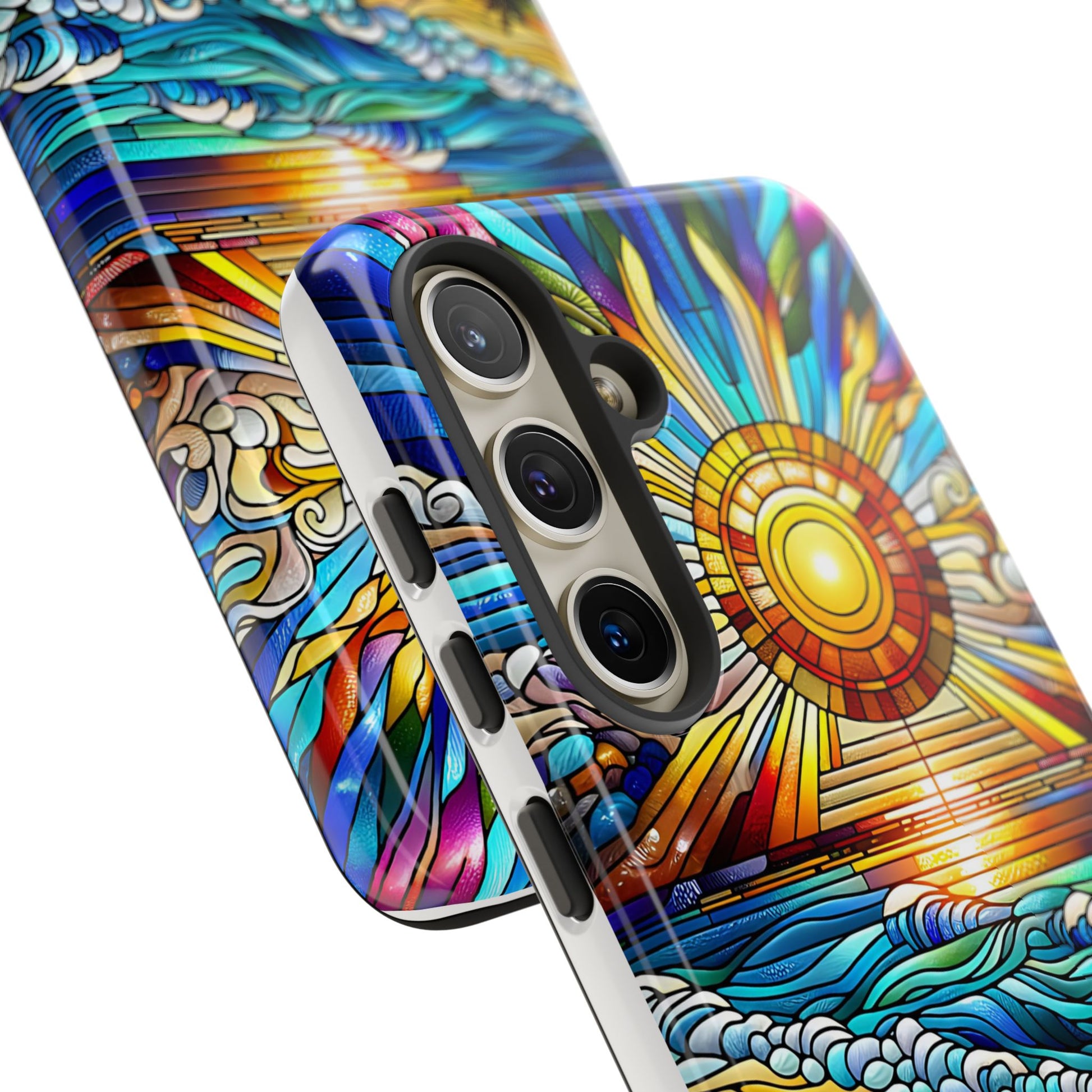 Stained Glass Tough Cases, Protective Phone Case, Nature Inspired Smartphone Cover, Beach Day Summer Accessories, Ocean Lover Gift