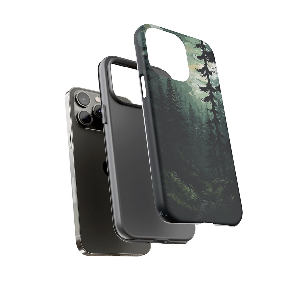 Phone Case, Serene Forest Landscape Digital Illustration Phone Case Cover, Tough Protective Cover, Unique Gift, Trendy