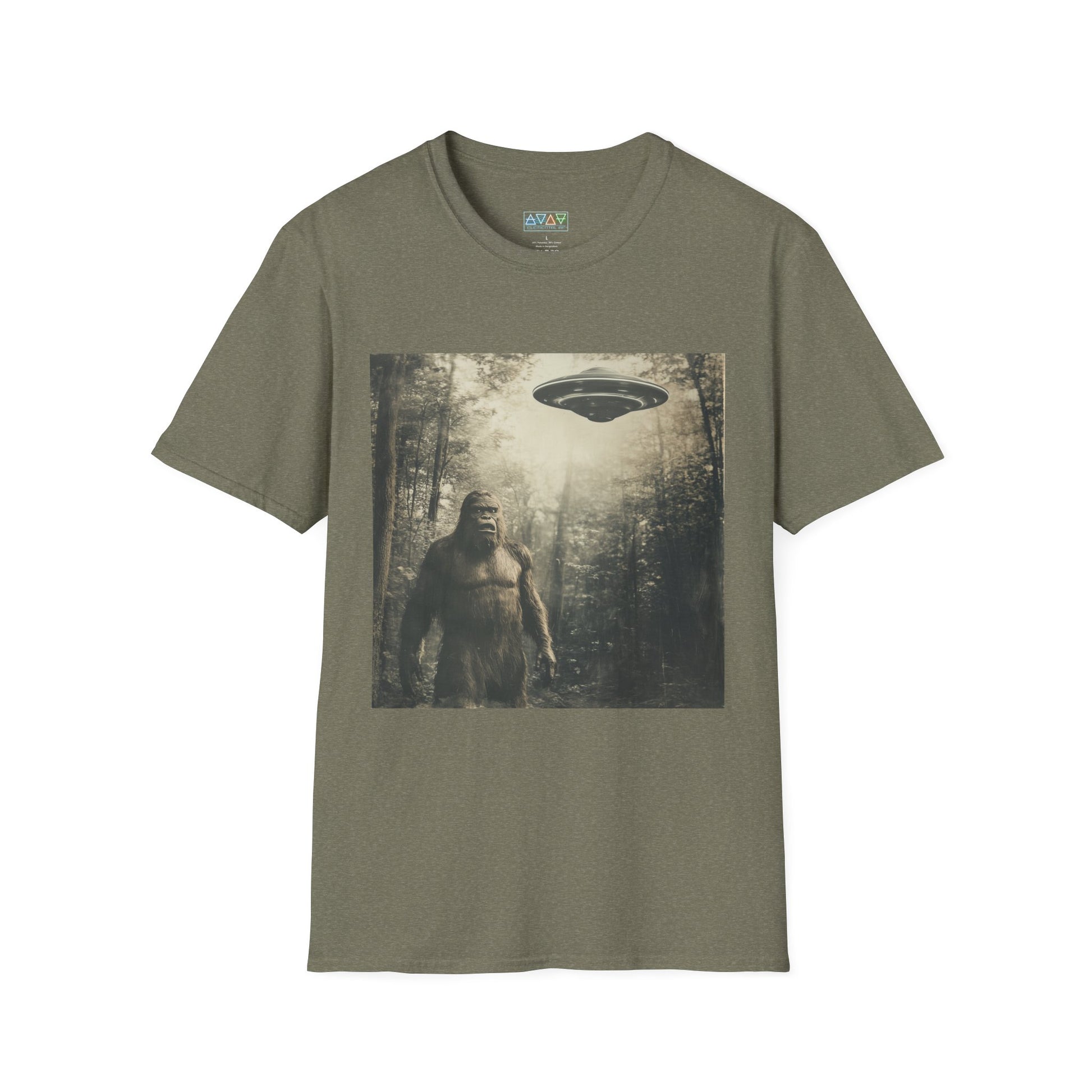 Bigfoot and UFO Unisex T-Shirt, Fun Graphic Tee for Nature Lovers, Quirky Gift for Campers, Outdoor Adventure Apparel