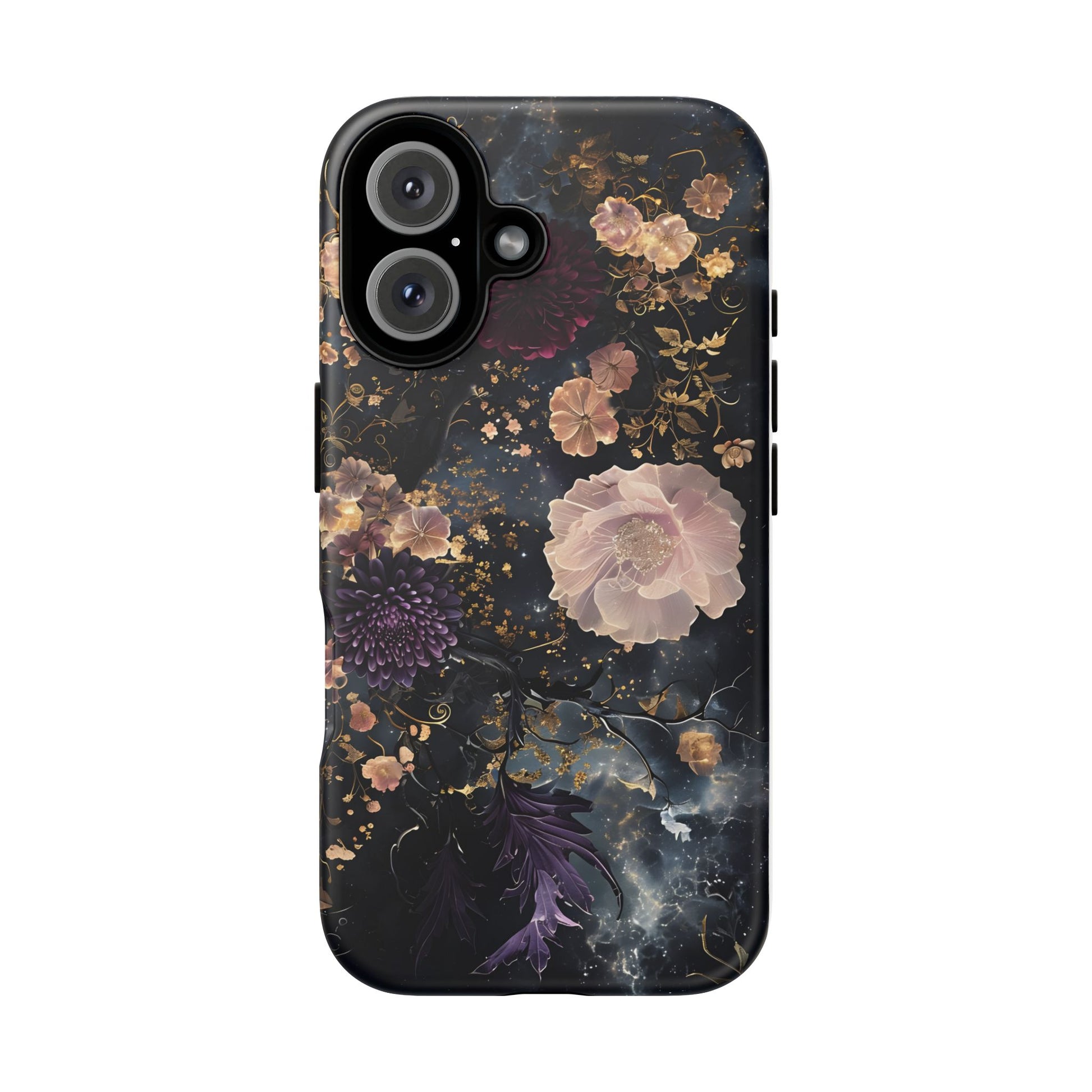 Phone Case, Whimsical Floral Pattern Against Cosmic Nebulous Background. Galaxy, Space, Tough Protective Cover, Unique Gift, Trendy