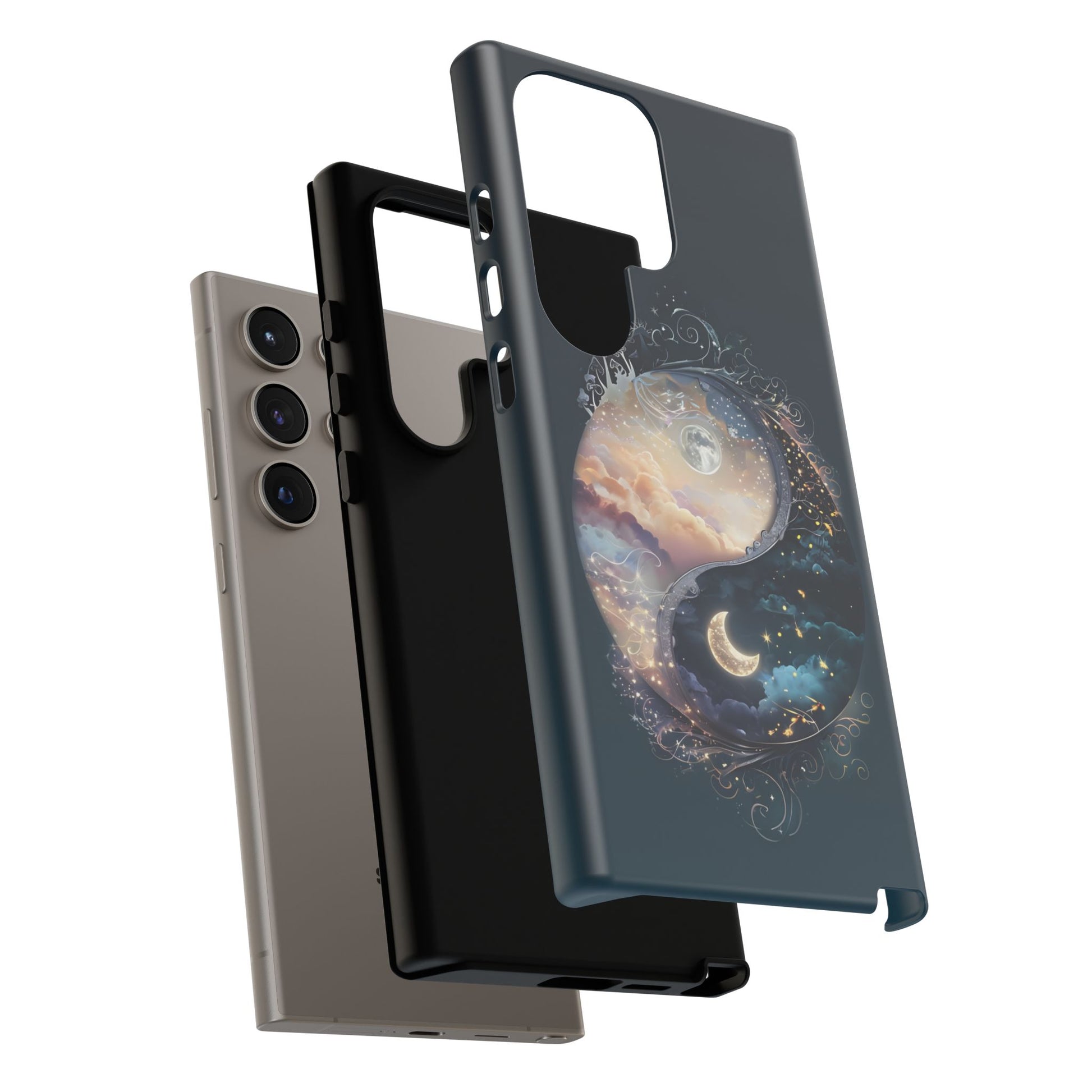 Phone Case, Yin-Yang Symbol Design, Whimsical Day Night Fantasy Print, Protective Cover, Tough Skin, Phone Accessories, Phone Protection