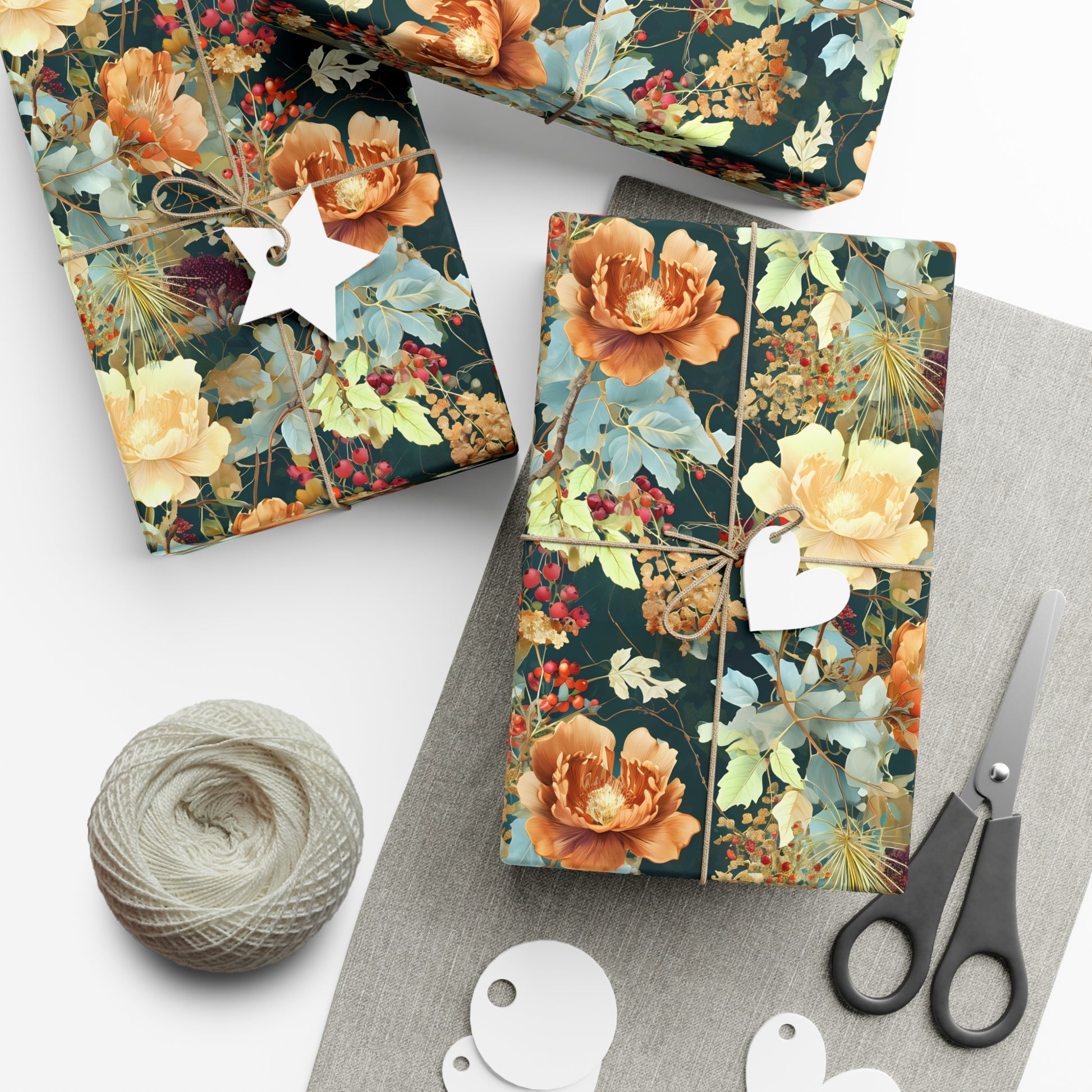 Gift Wrap Papers, Art Nouveau Floral Pattern Showcasing Vibrant Fall Colors, Wrapping Paper Roll, Holiday Gift Wrap, Gift Packaging, Craft