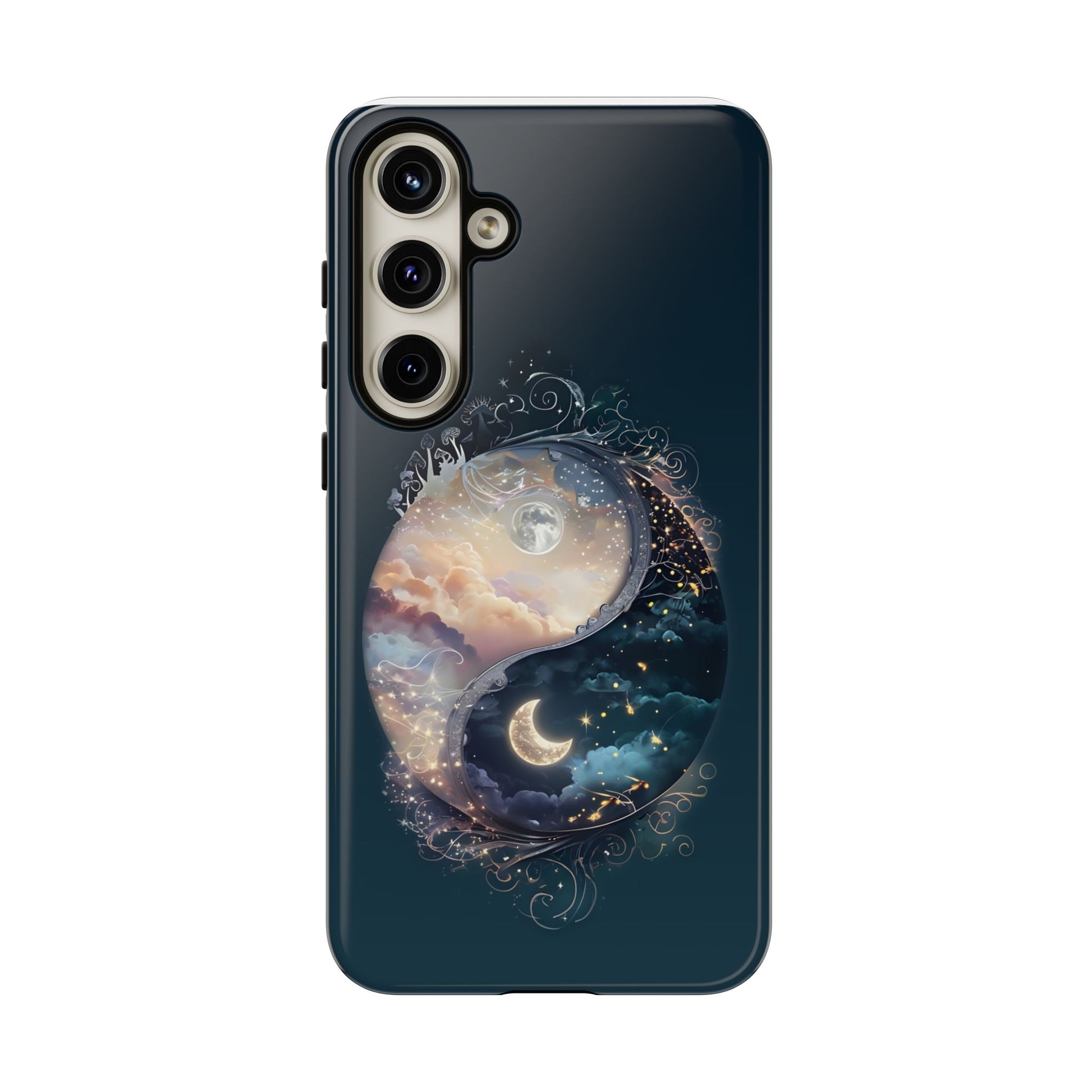 Phone Case, Yin-Yang Symbol Design, Whimsical Day Night Fantasy Print, Protective Cover, Tough Skin, Phone Accessories, Phone Protection
