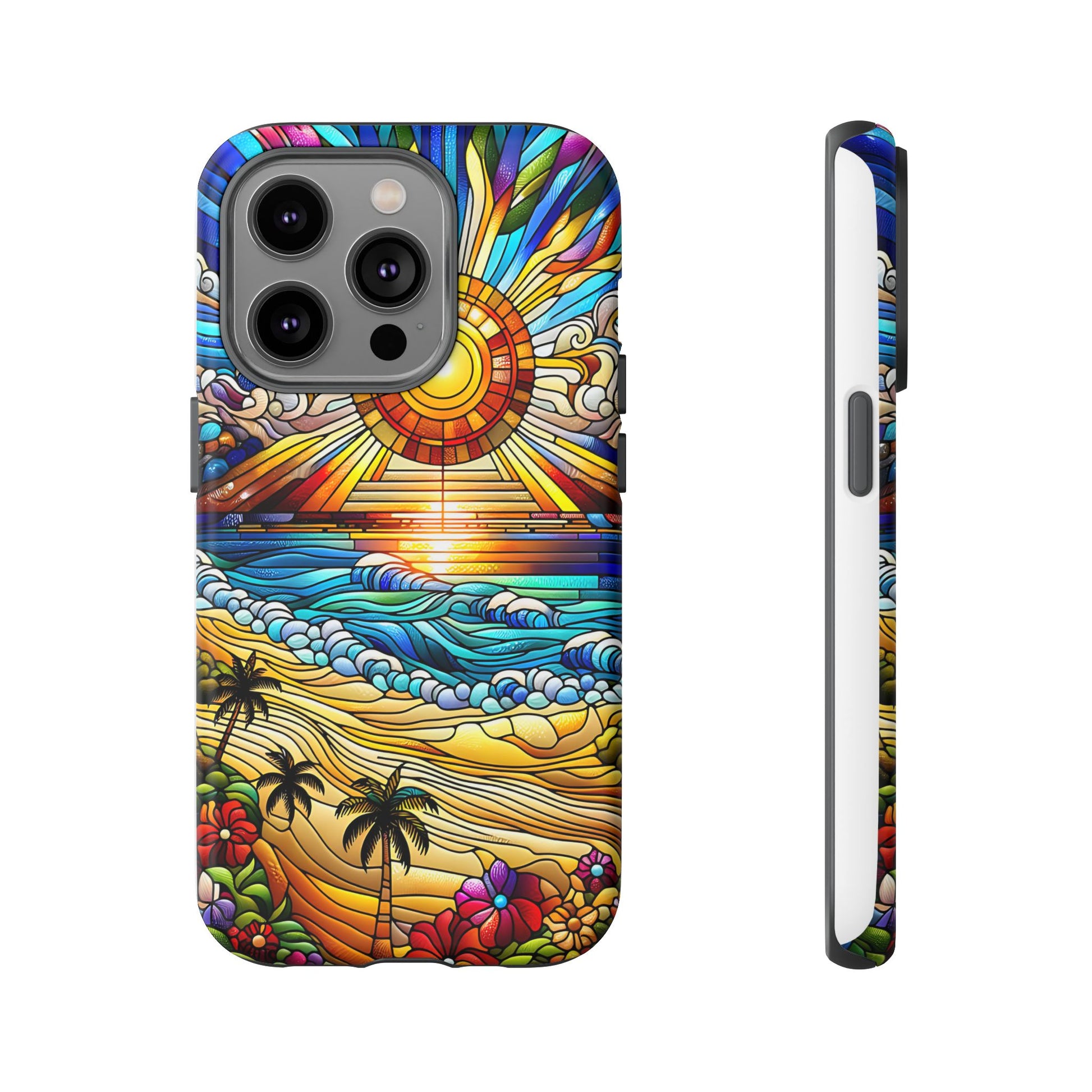 Stained Glass Tough Cases, Protective Phone Case, Nature Inspired Smartphone Cover, Beach Day Summer Accessories, Ocean Lover Gift