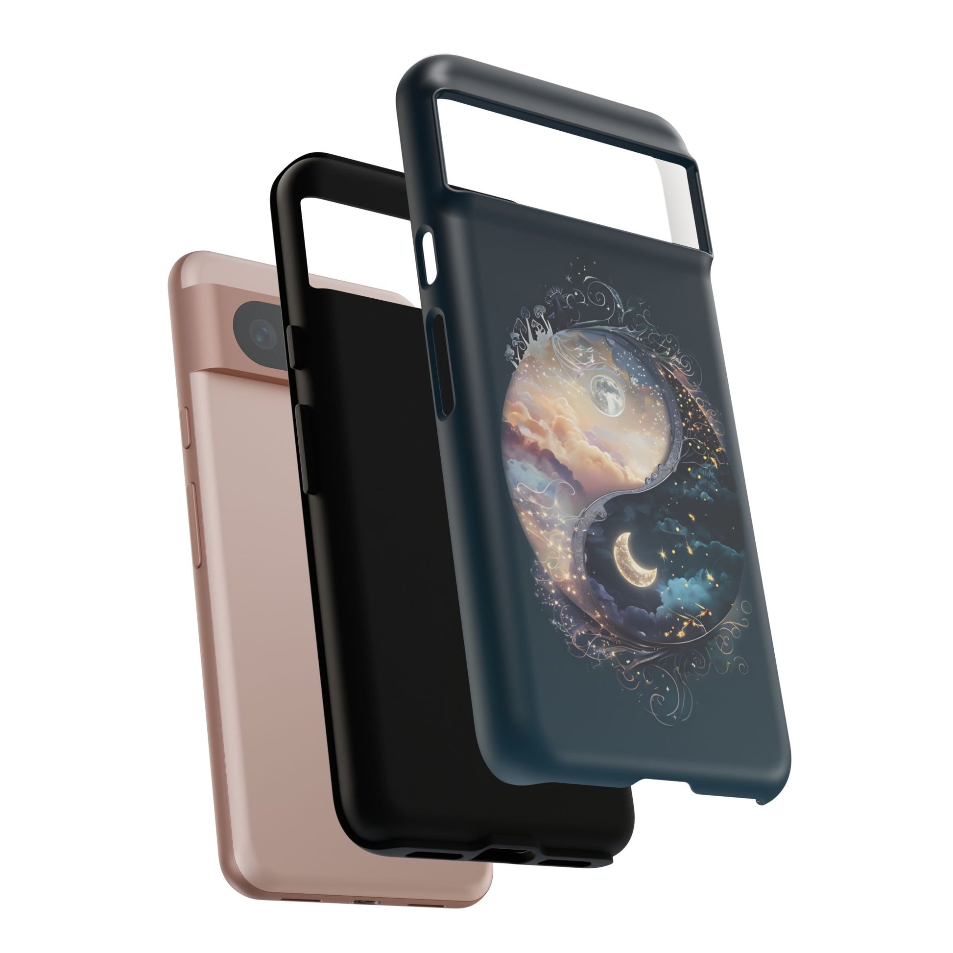 Phone Case, Yin-Yang Symbol Design, Whimsical Day Night Fantasy Print, Protective Cover, Tough Skin, Phone Accessories, Phone Protection