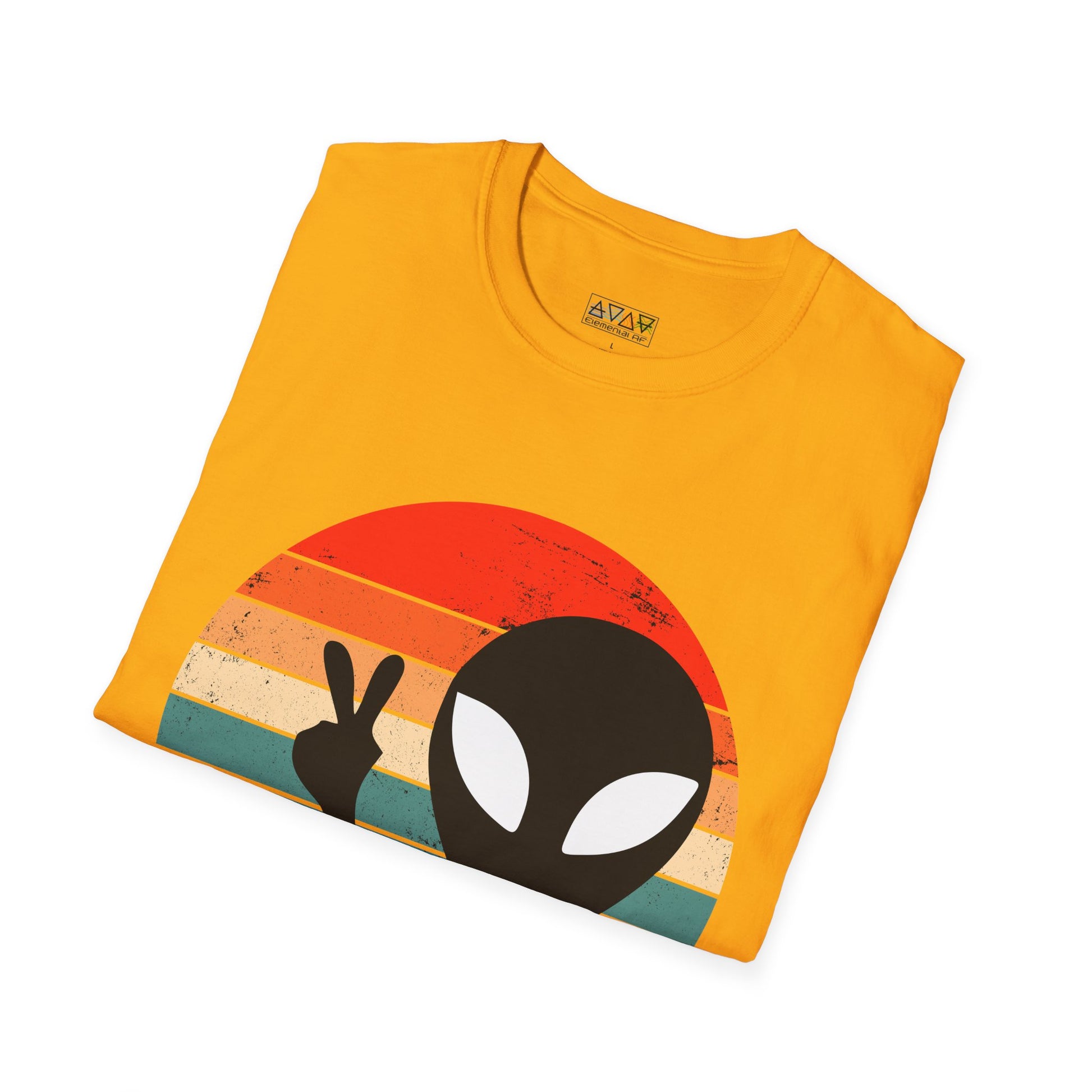 Retro Alien Vibes Unisex Softstyle T-Shirt, Cute Graphic Tee for Casual Wear, Fun Gift for Sci-Fi Lovers, Summer Party Shirt, Peace Sign Tee