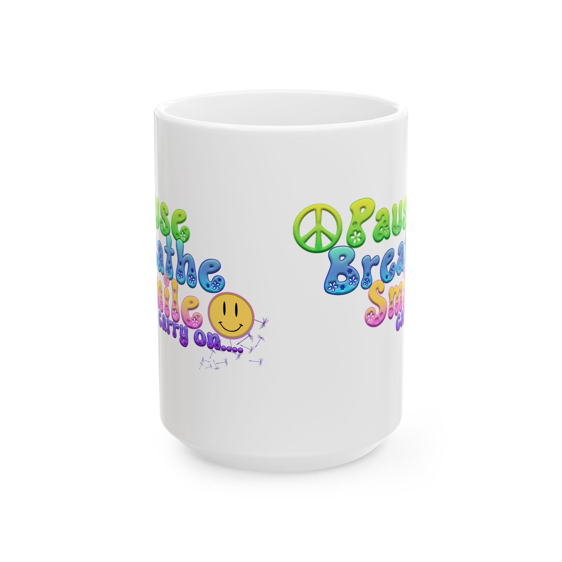 Motivational Ceramic Mug - "Pause Breathe Smile Carry On" Inspirational Gift, Home Office Decor, Self-Care Reminder