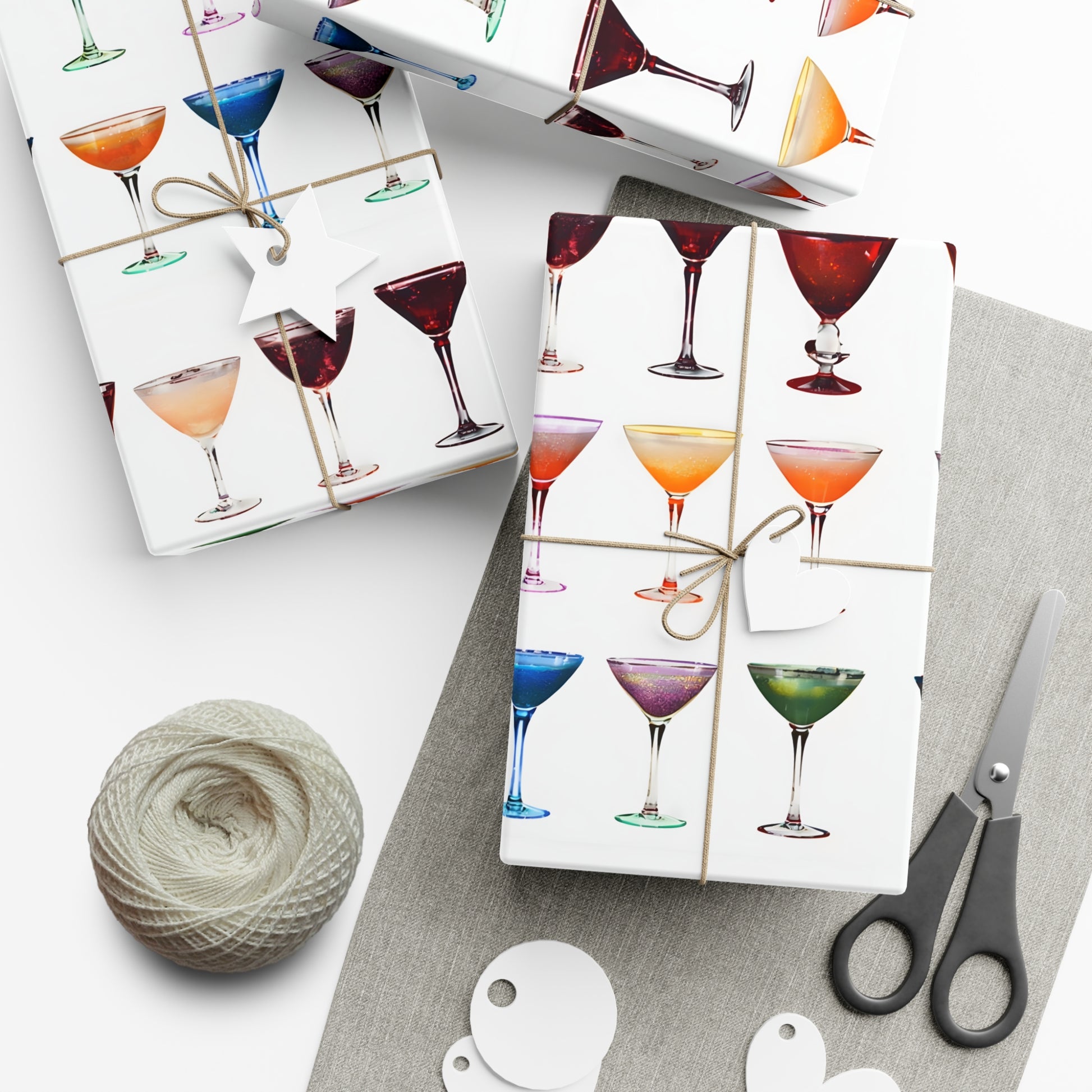 Wrapping Paper, Colorful Cocktails On White Background - Gift Wrap Rolls, Eco-Friendly Gift Wrap, Holiday