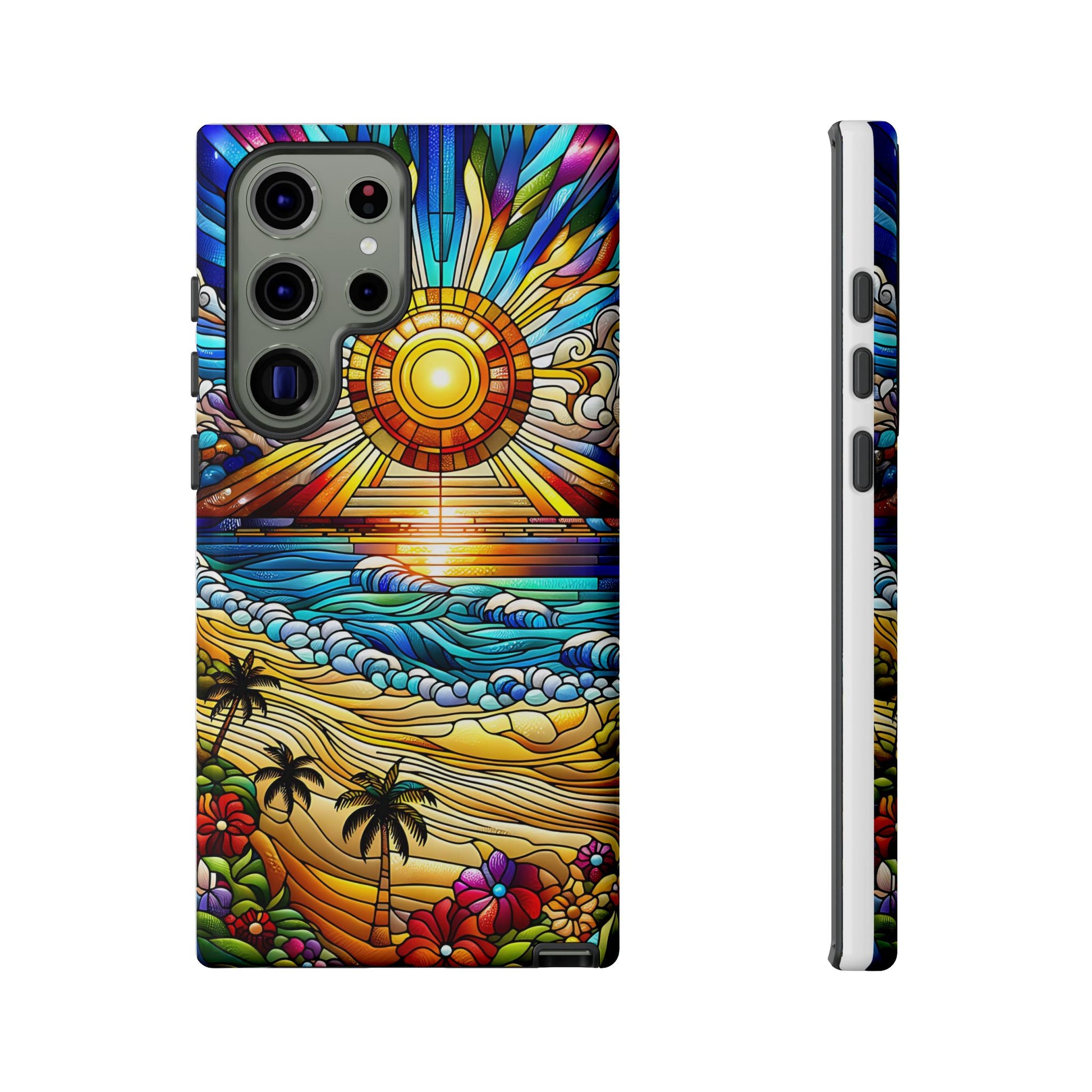 Stained Glass Tough Cases, Protective Phone Case, Nature Inspired Smartphone Cover, Beach Day Summer Accessories, Ocean Lover Gift