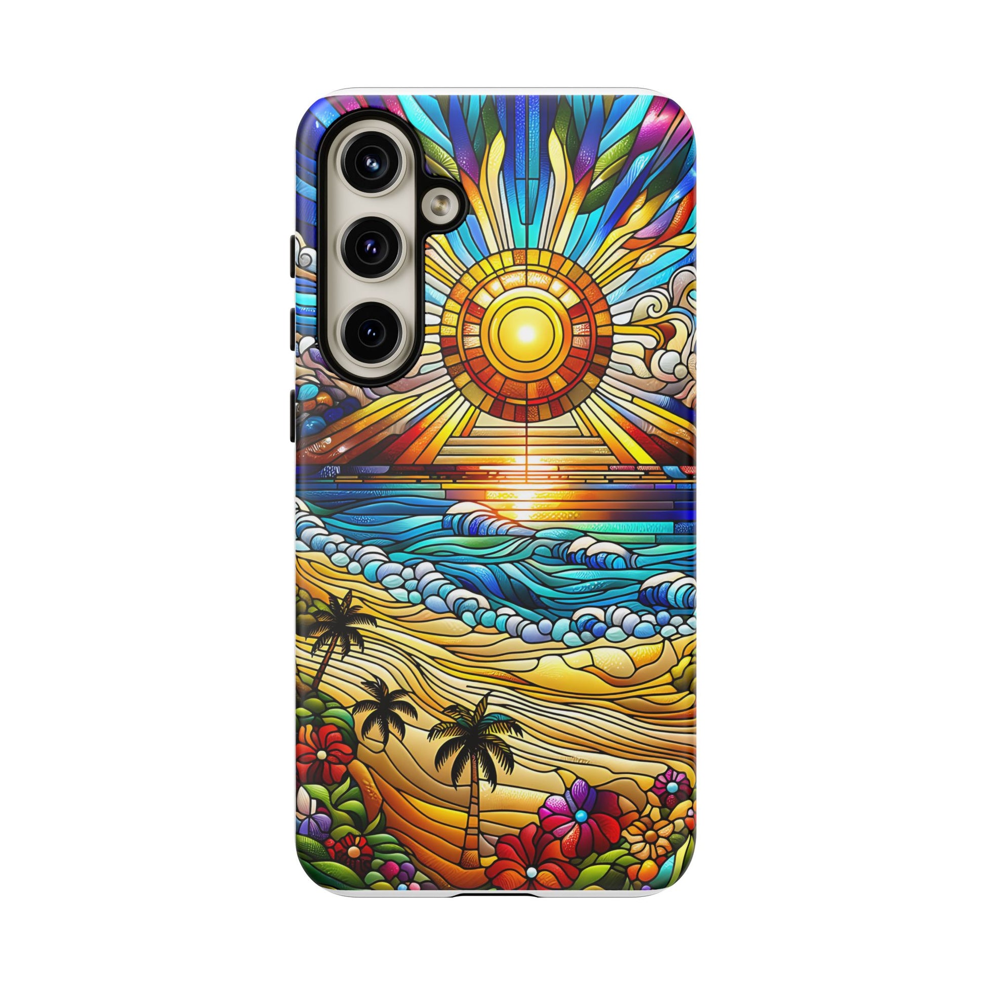 Stained Glass Tough Cases, Protective Phone Case, Nature Inspired Smartphone Cover, Beach Day Summer Accessories, Ocean Lover Gift