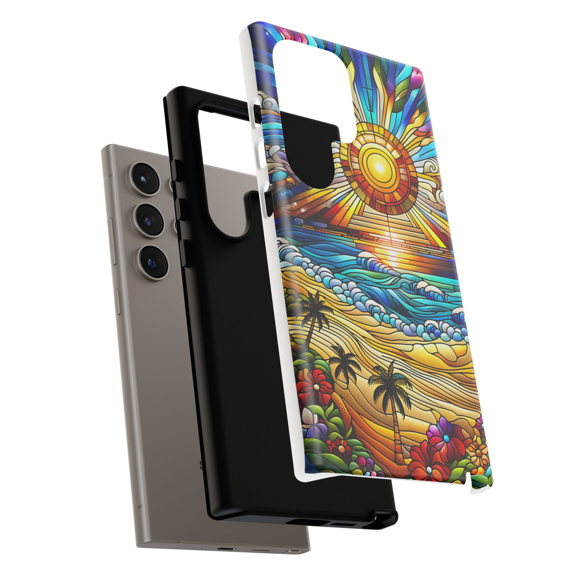 Stained Glass Tough Cases, Protective Phone Case, Nature Inspired Smartphone Cover, Beach Day Summer Accessories, Ocean Lover Gift