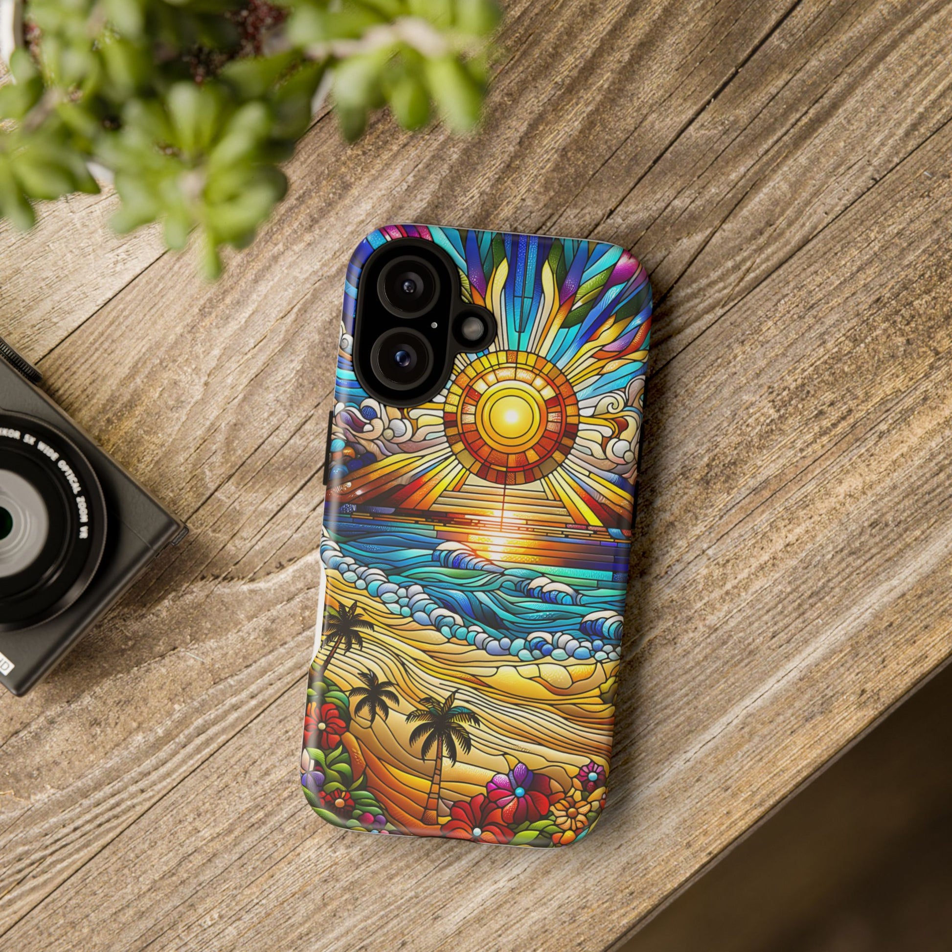 Stained Glass Tough Cases, Protective Phone Case, Nature Inspired Smartphone Cover, Beach Day Summer Accessories, Ocean Lover Gift