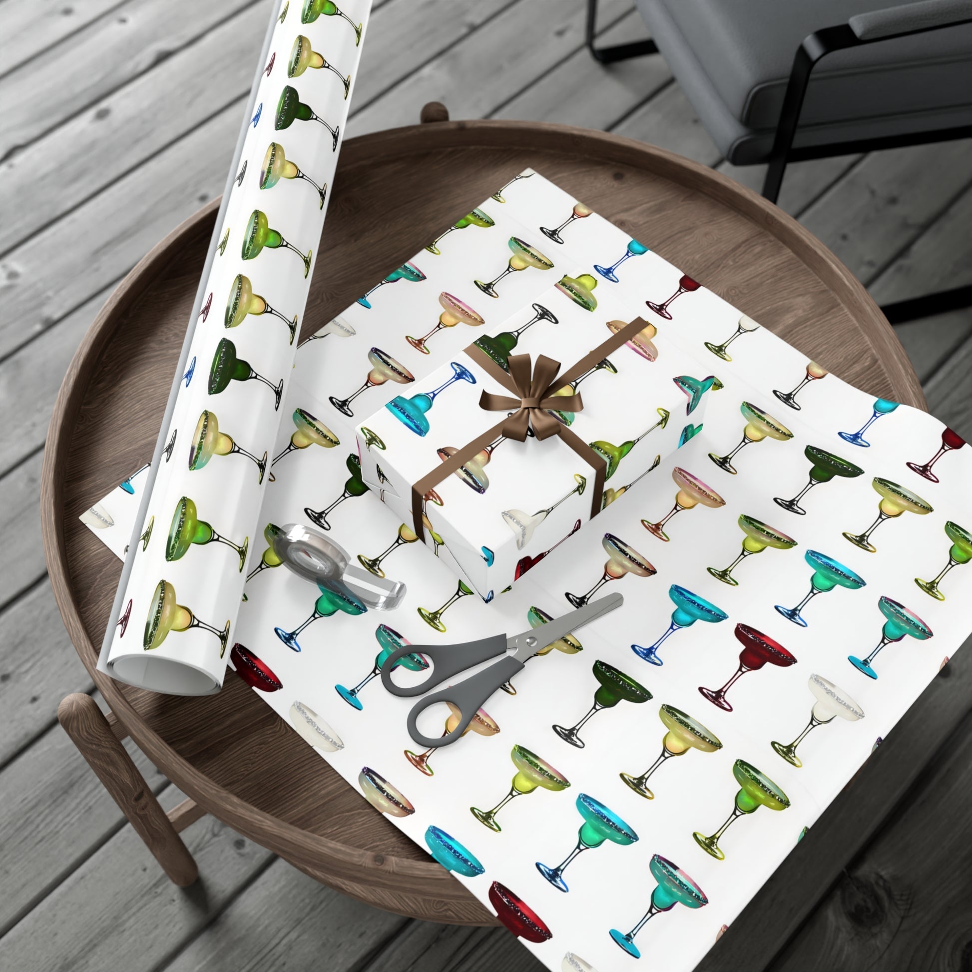 Wrapping Paper, Colorful Margaritas On White Background - Gift Wrap Rolls, Eco-Friendly Gift Wrap, Holiday