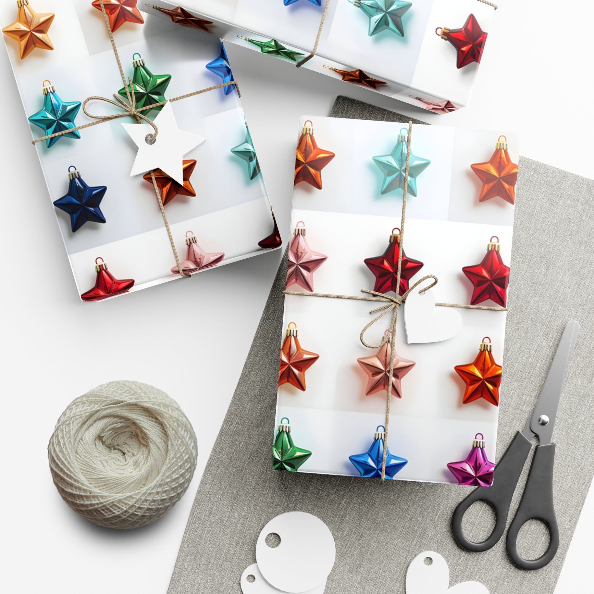Wrapping Paper, Vibrant Star Christmas Ornaments On White Background - Gift Wrap Rolls, Eco-Friendly Gift Wrap, Holiday