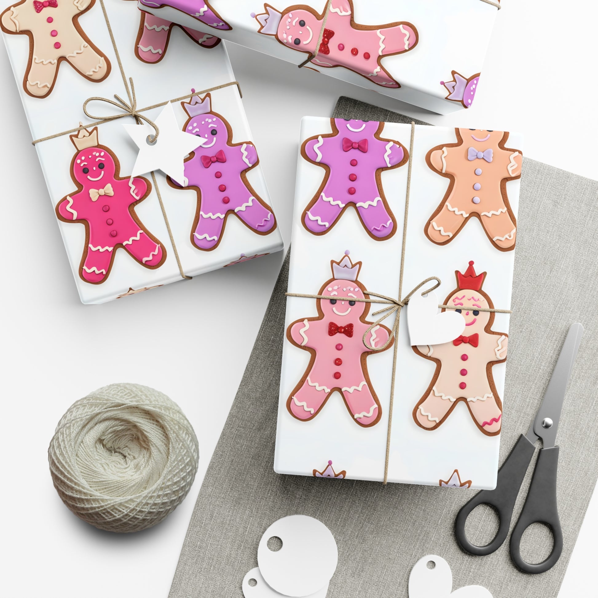 Wrapping Paper, Gingerbread Women On White Background - Gift Wrap Rolls, Eco-Friendly Gift Wrap, Holiday