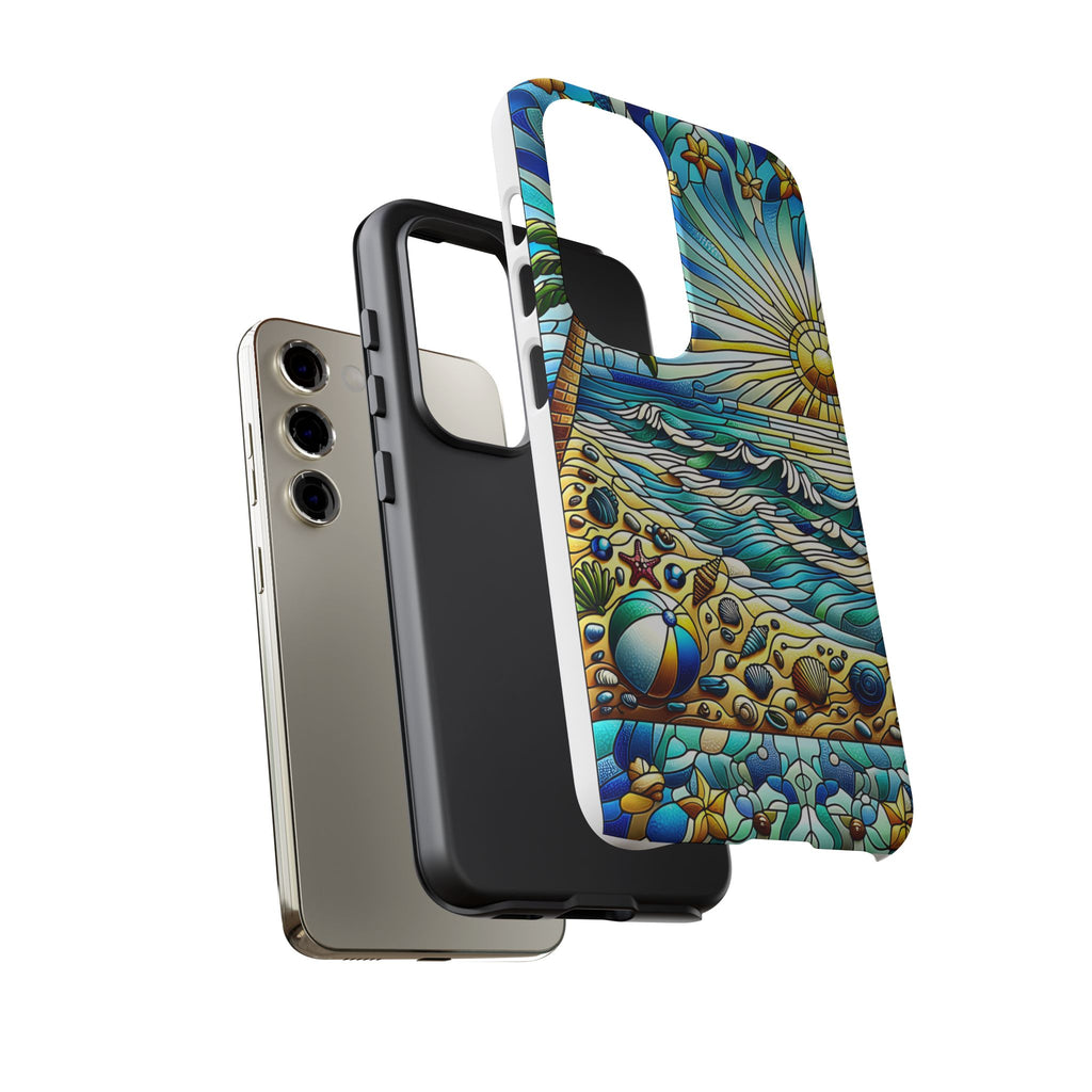 Stained Glass Tough Case, Protective Phone Case, Nature Inspired Smartphone Case, Summer Beach Play Day Phone Cover, Tough Phone Case for