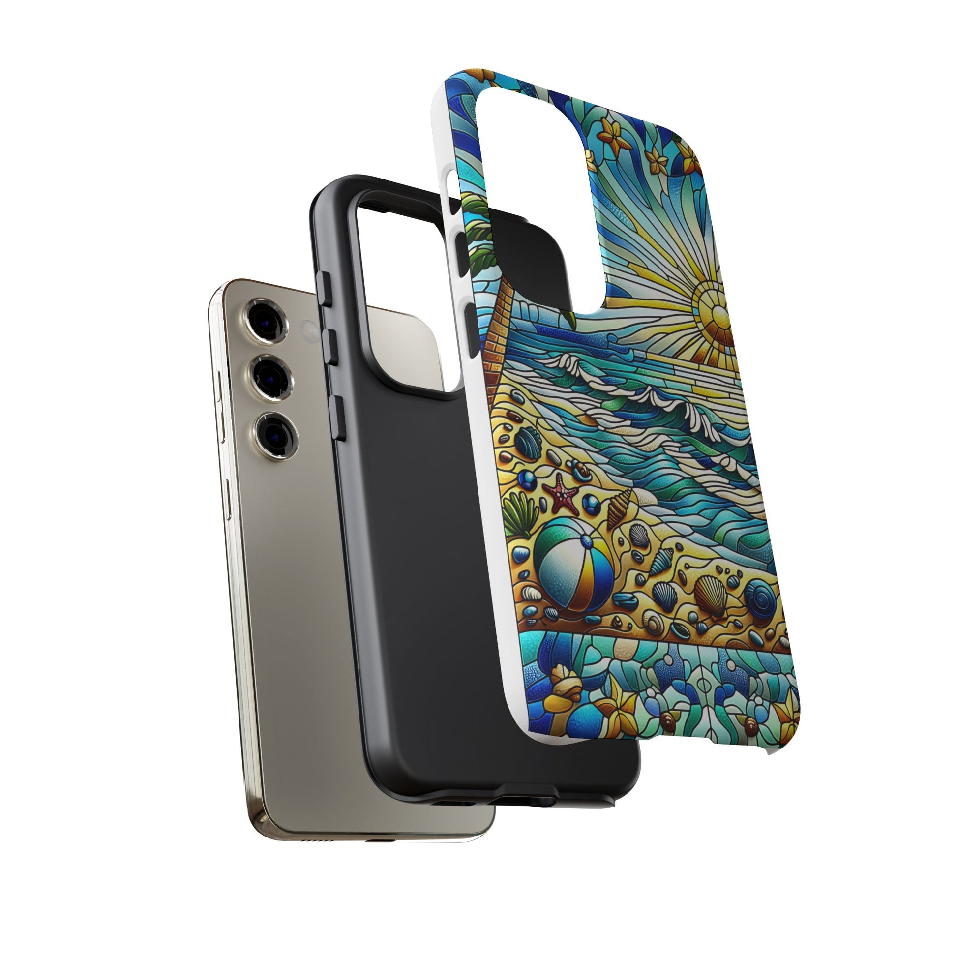 Stained Glass Tough Case, Protective Phone Case, Nature Inspired Smartphone Case, Summer Beach Play Day Phone Cover, Tough Phone Case for