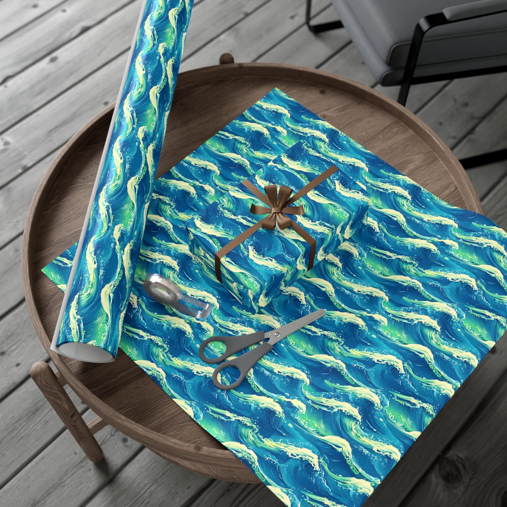 Wrapping Paper, Vibrant Seamless Ocean Waves Gift Wrap Roll, Nautical Gift Packaging, Beach Theme Gift Wrap, Coastal Holiday Wrapping