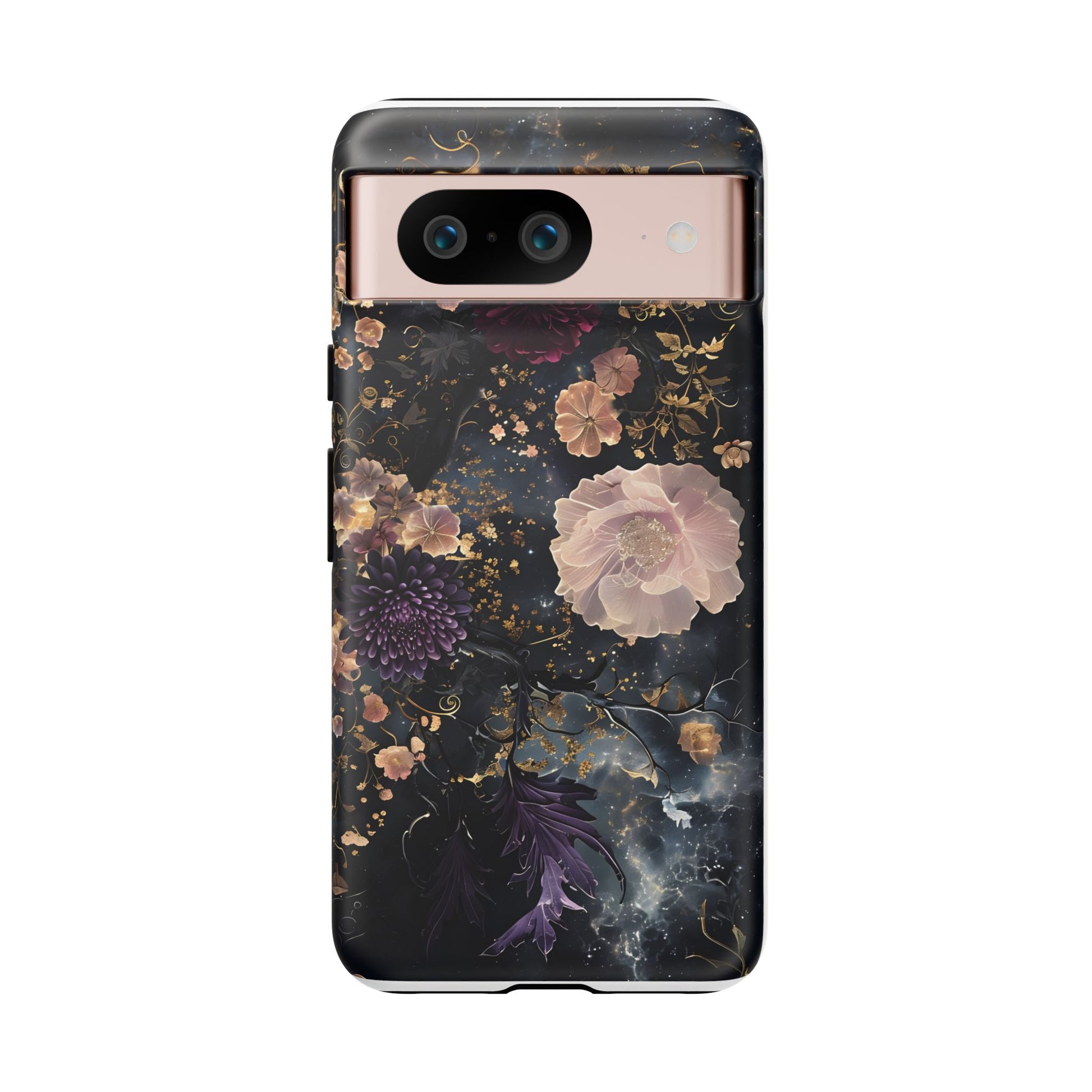Phone Case, Whimsical Floral Pattern Against Cosmic Nebulous Background. Galaxy, Space, Tough Protective Cover, Unique Gift, Trendy