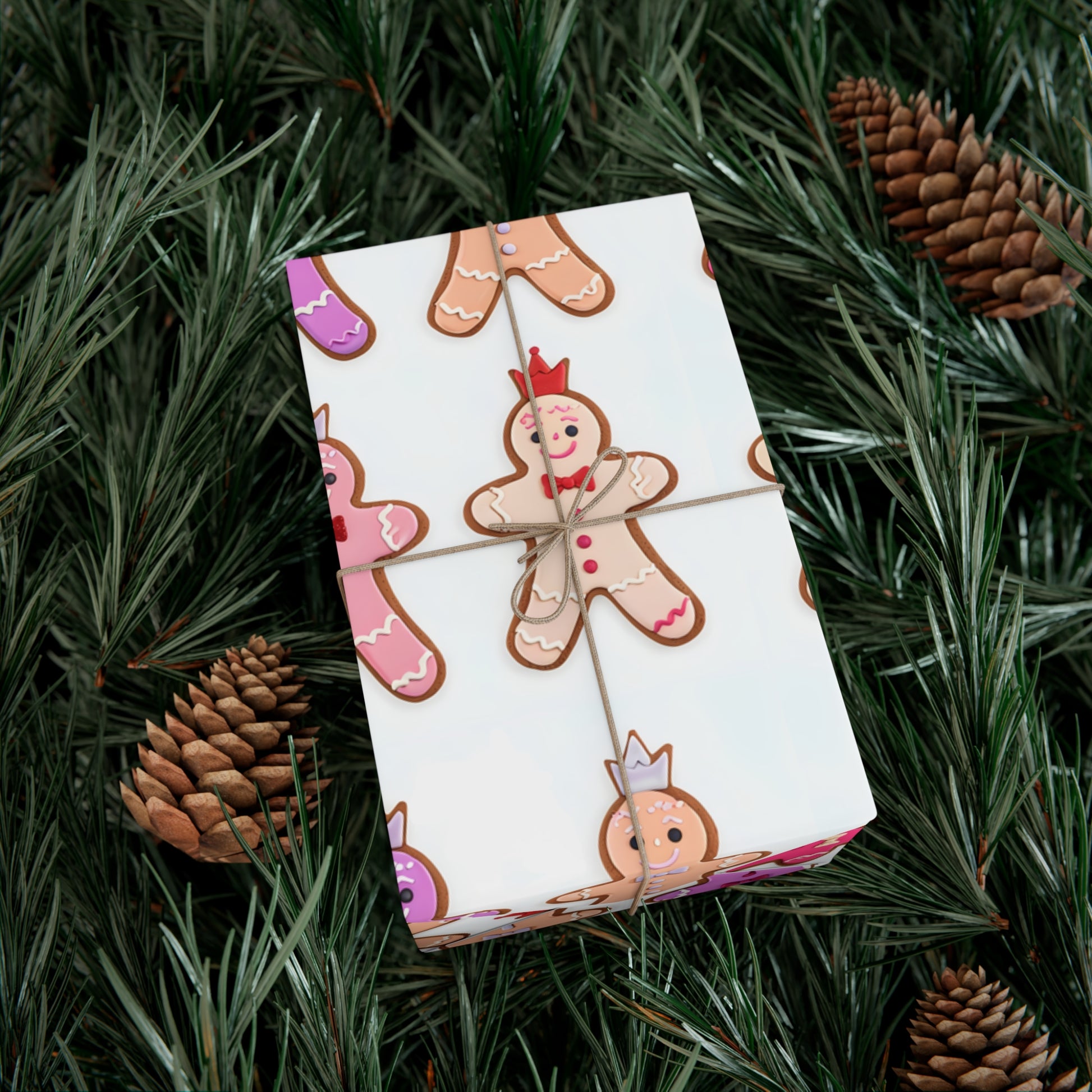 Wrapping Paper, Gingerbread Women On White Background - Gift Wrap Rolls, Eco-Friendly Gift Wrap, Holiday