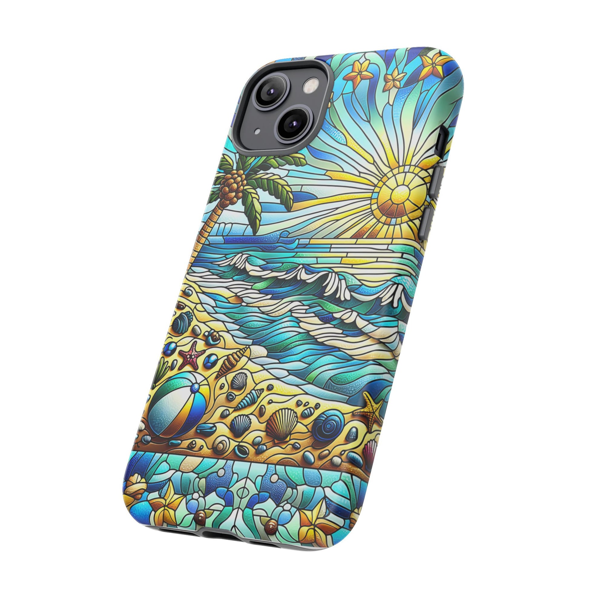 Stained Glass Tough Case, Protective Phone Case, Nature Inspired Smartphone Case, Summer Beach Play Day Phone Cover, Tough Phone Case for