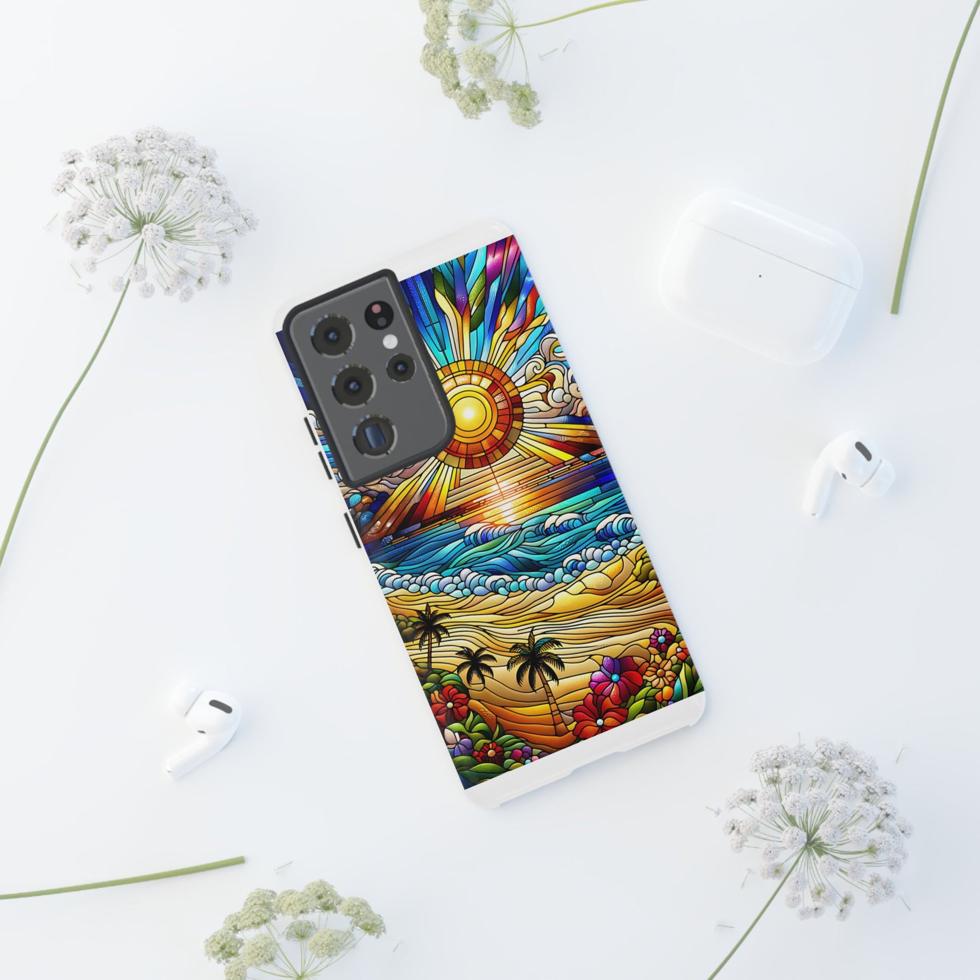 Stained Glass Tough Cases, Protective Phone Case, Nature Inspired Smartphone Cover, Beach Day Summer Accessories, Ocean Lover Gift