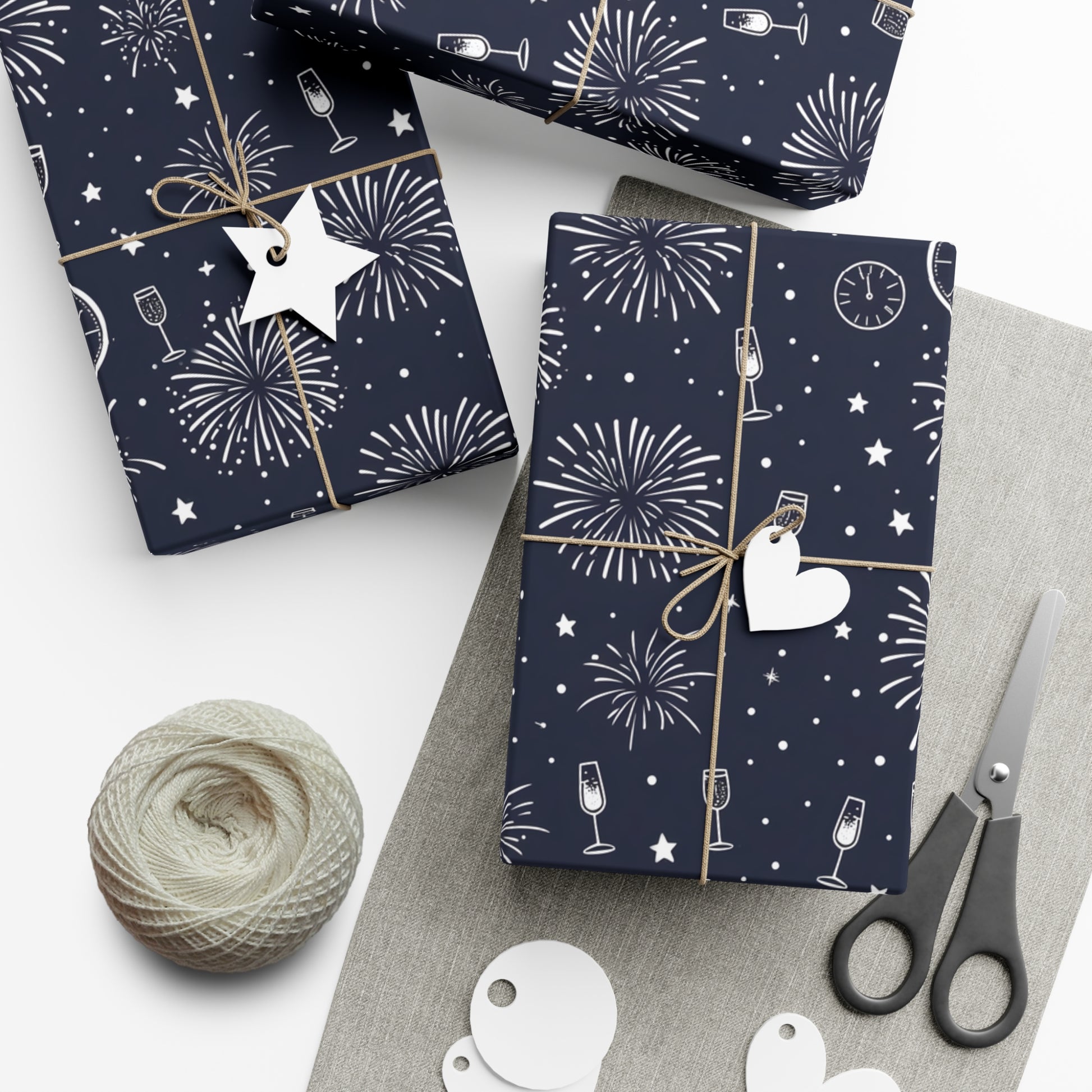 Gift Wrap Papers - New Year's Eve Celebration Pattern With Fireworks And Champagne, Holiday Gift Wrap, Wrapping Paper, Party Supplies,