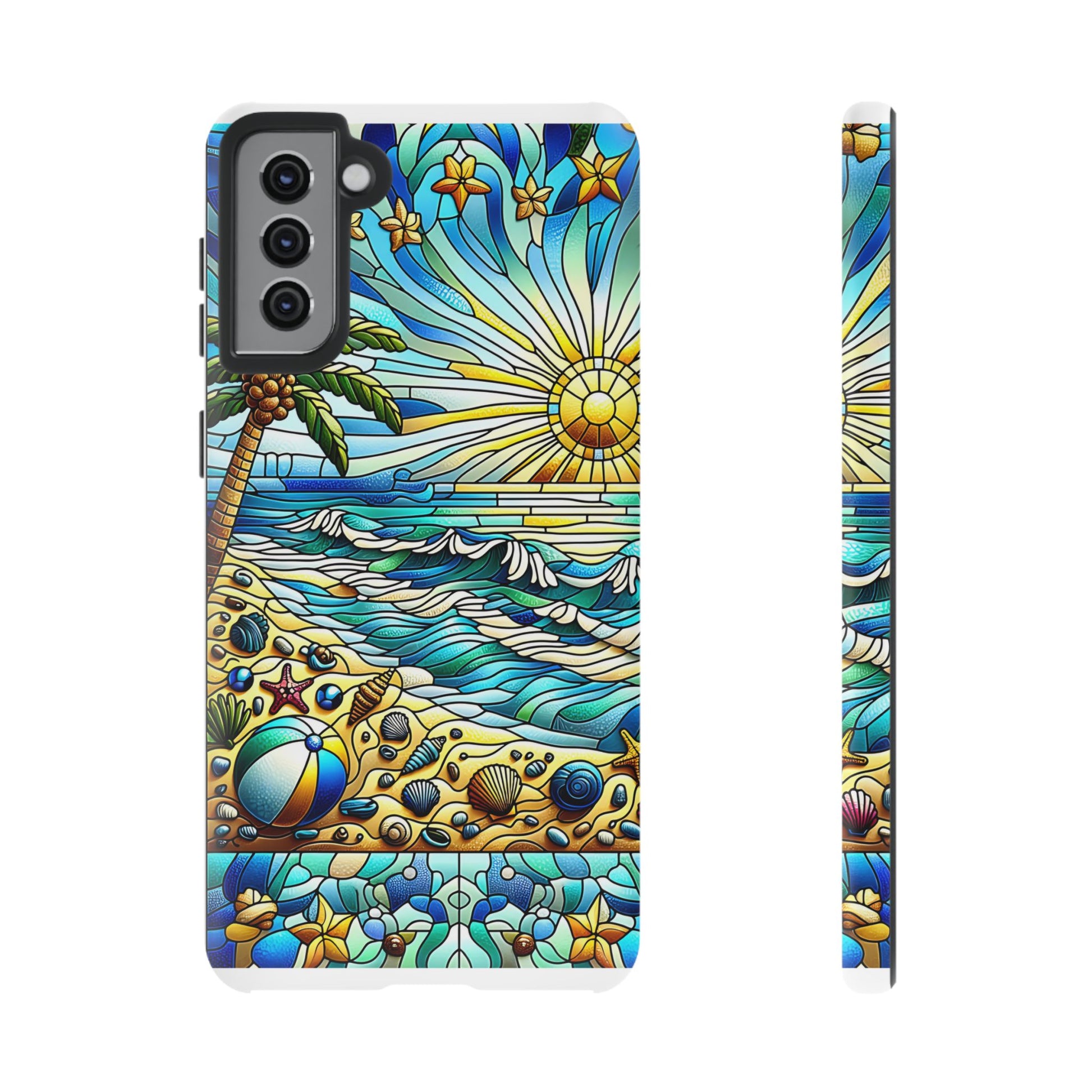 Stained Glass Tough Case, Protective Phone Case, Nature Inspired Smartphone Case, Summer Beach Play Day Phone Cover, Tough Phone Case for
