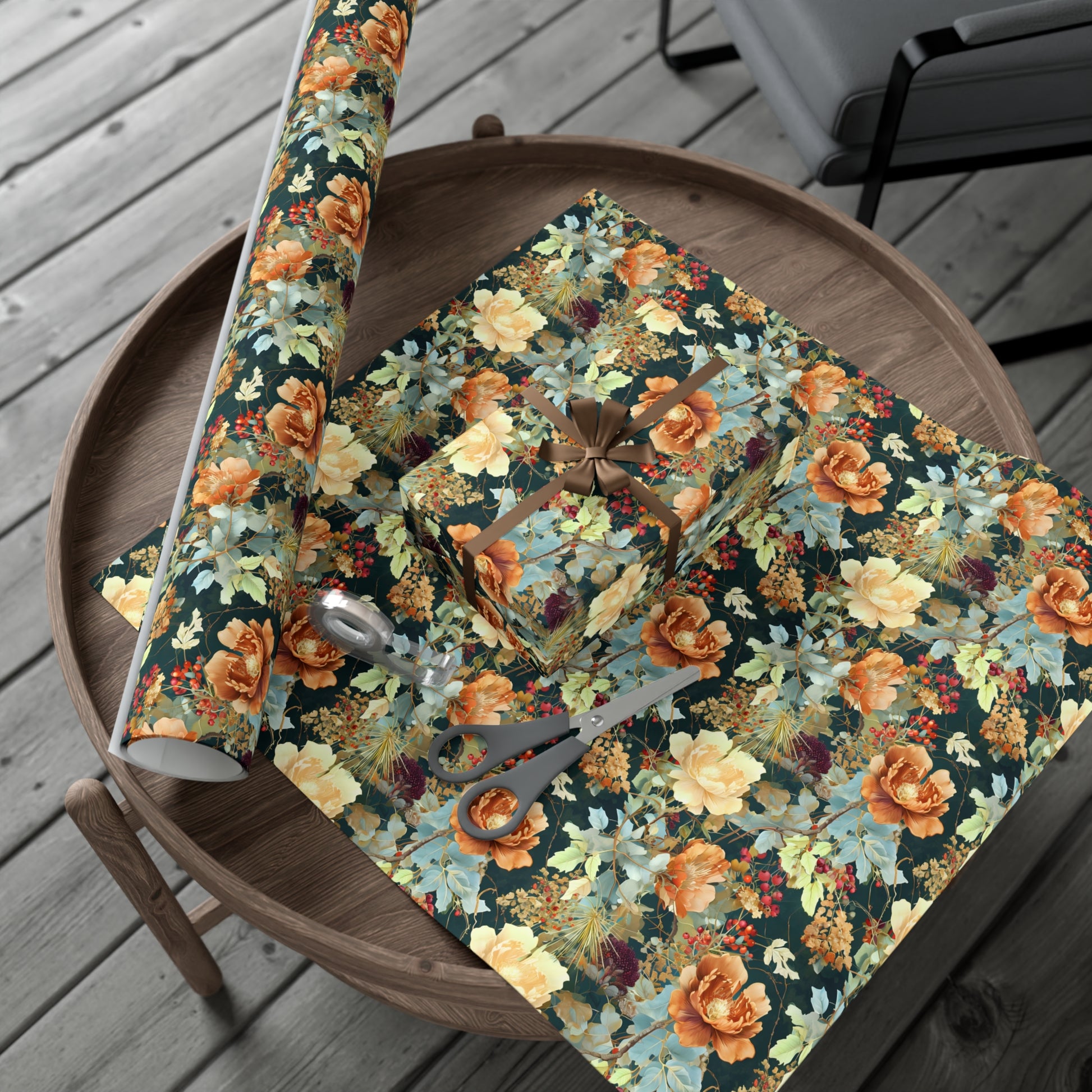 Gift Wrap Papers, Art Nouveau Floral Pattern Showcasing Vibrant Fall Colors, Wrapping Paper Roll, Holiday Gift Wrap, Gift Packaging, Craft