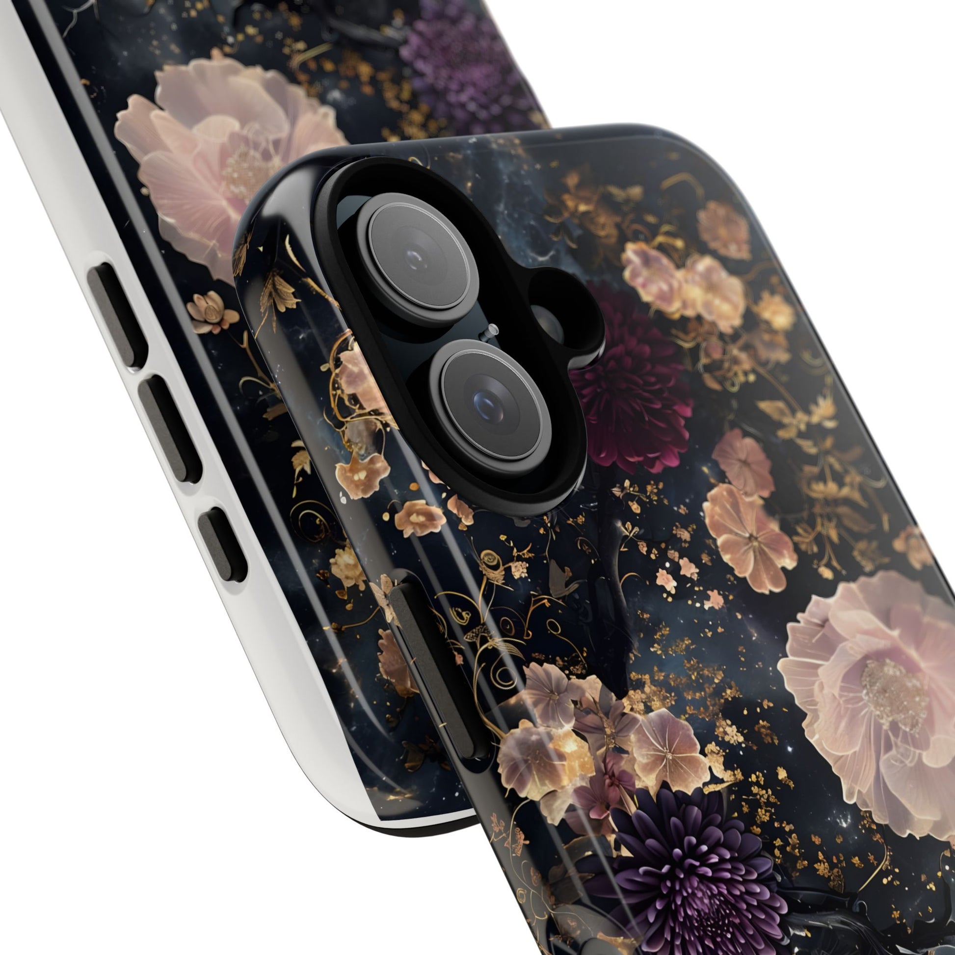 Phone Case, Whimsical Floral Pattern Against Cosmic Nebulous Background. Galaxy, Space, Tough Protective Cover, Unique Gift, Trendy
