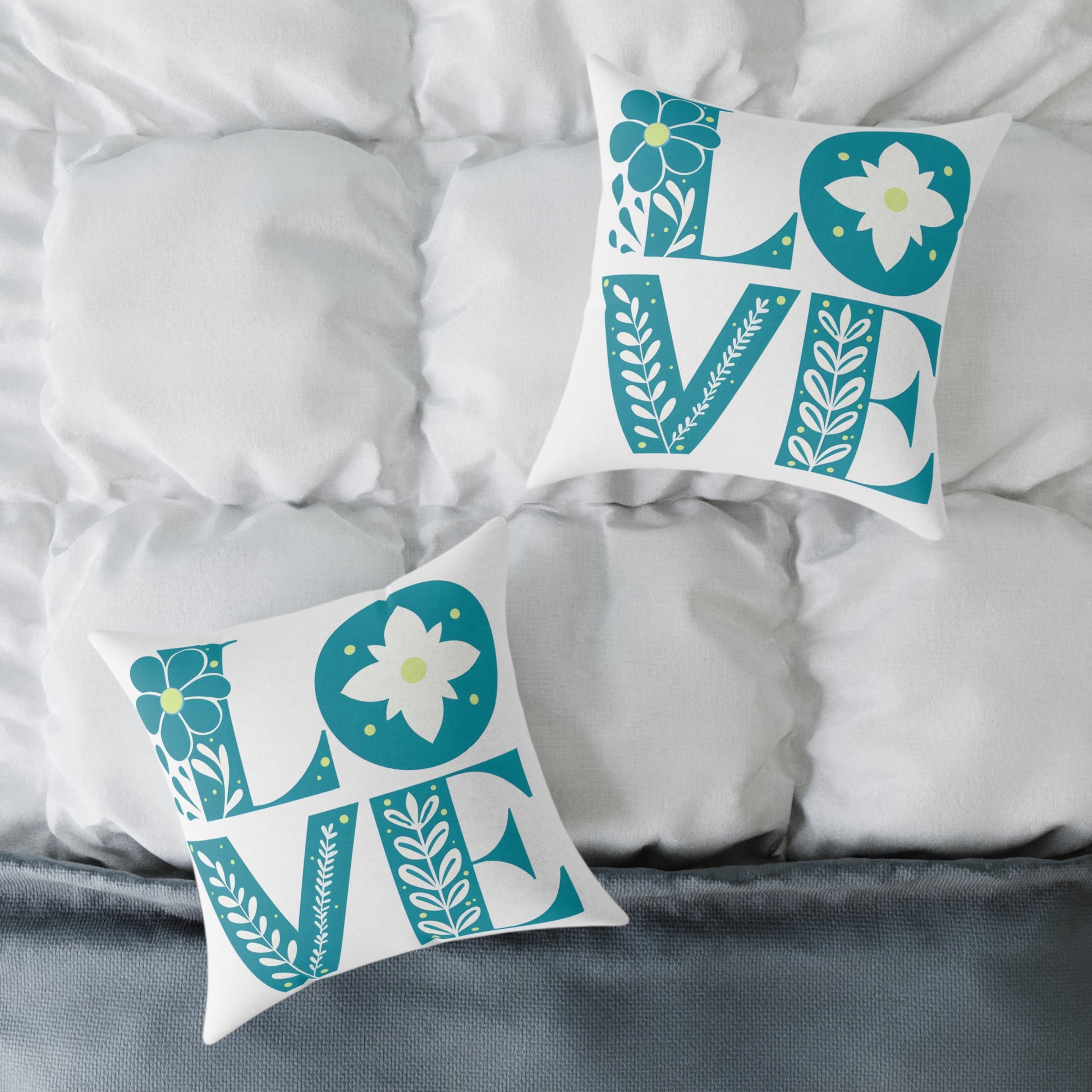Pillow, Bold 3D Love Typography Surrounded By Nature, Square Poly Canvas Pillow, Home Decor, Gift for Her, Modern Cushion Cover, Love Quote