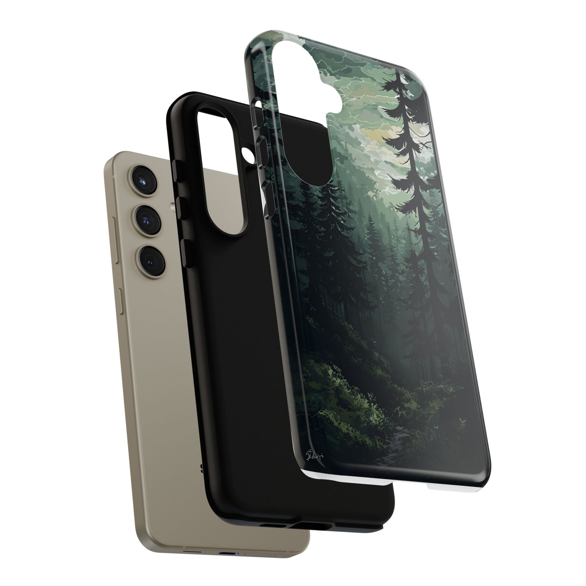 Phone Case, Serene Forest Landscape Digital Illustration Phone Case Cover, Tough Protective Cover, Unique Gift, Trendy