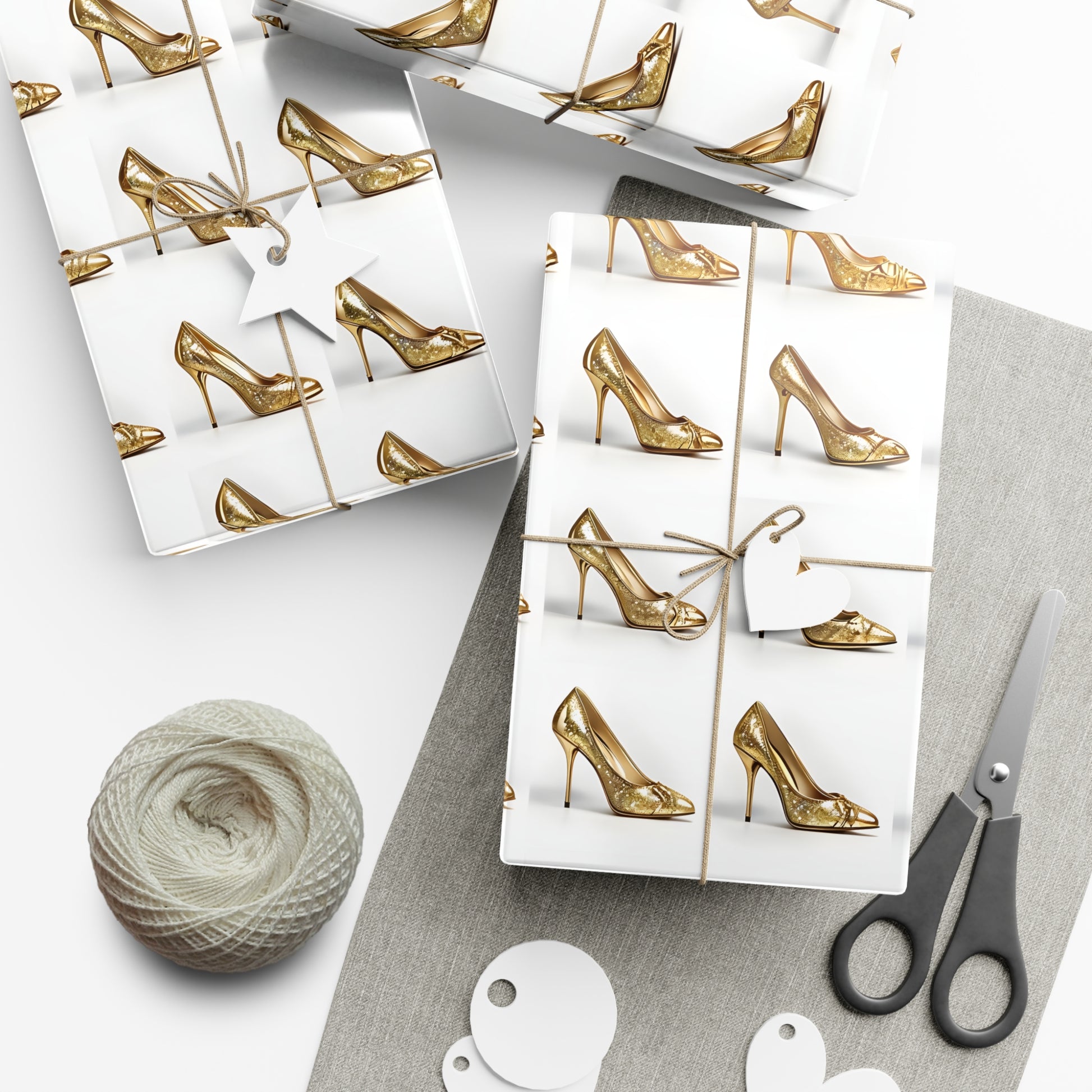 Wrapping Paper, Glimmering Gold High Heels On White Background - Gift Wrap Rolls, Eco-Friendly Gift Wrap, Holiday